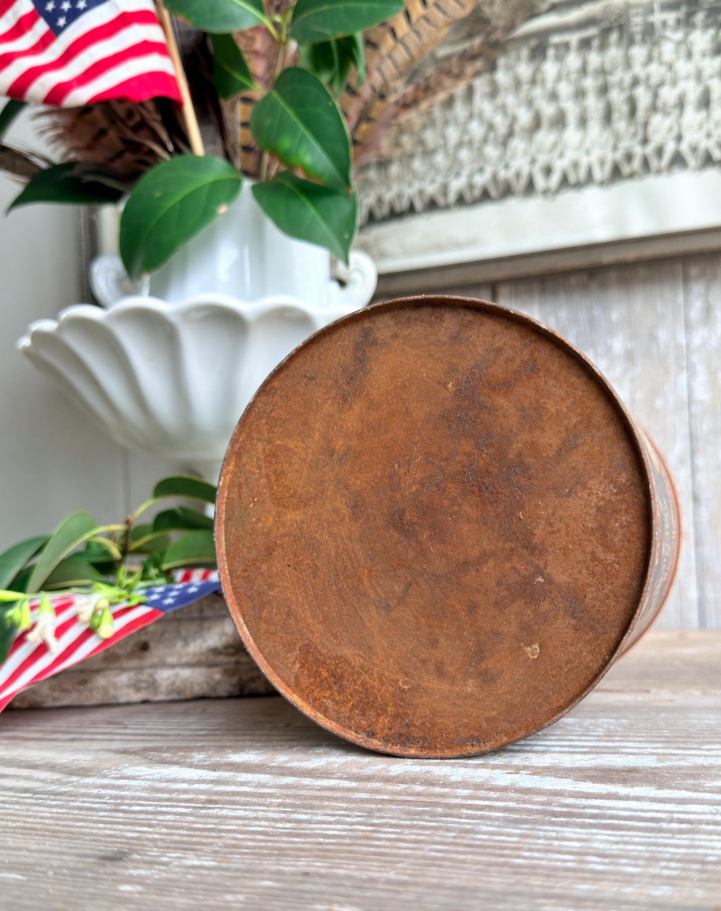 Vintage Washington Tobacco Tin Americana Patriotic Decor, Antique Advertising Canister, Rustic Farmhouse Storage