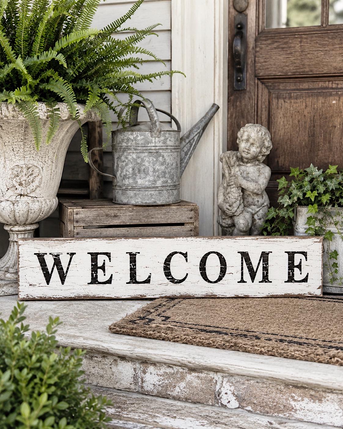 WELCOME Sign, Farmhouse Chippy White, Reclaimed Barn Wood Salvage Decor