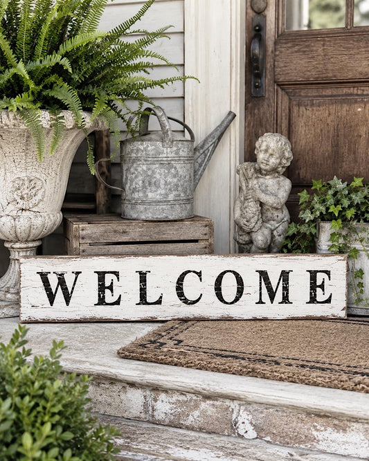 WELCOME Sign, Farmhouse Chippy White, Reclaimed Barn Wood Salvage Decor