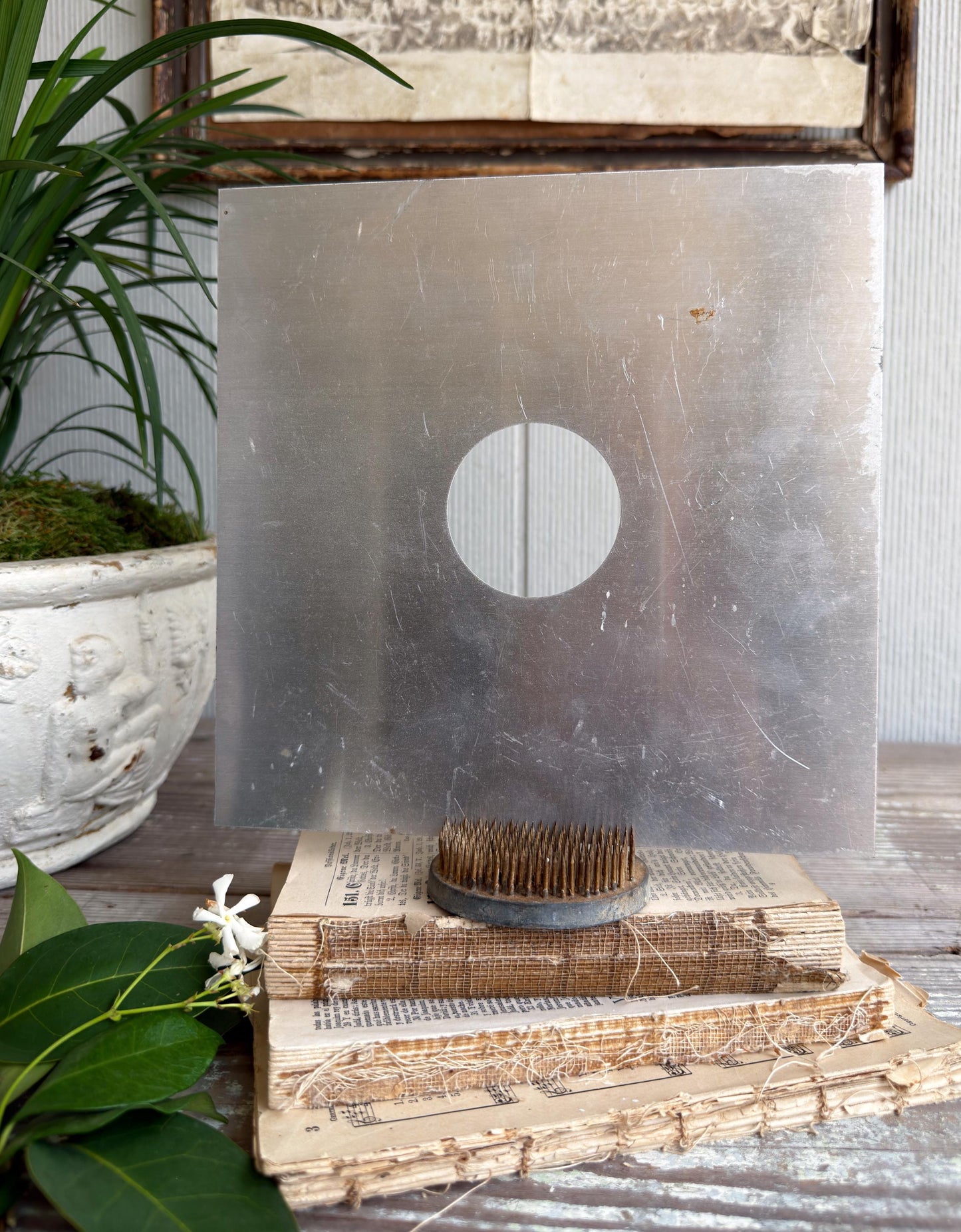 Antique Clock Face Dial Square Farmhouse Decor Industrial Salvage Metal Painted FLOWERS