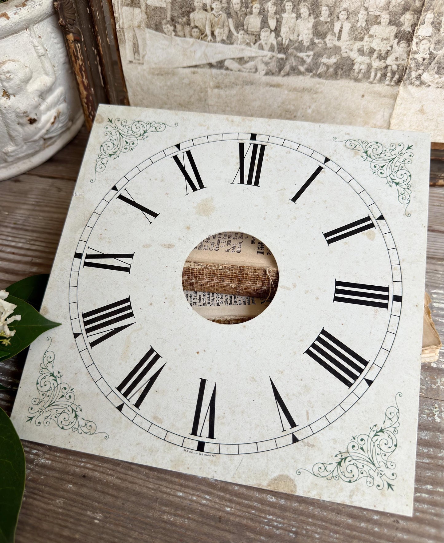 Antique Clock Face Dial Square Farmhouse Decor Industrial Salvage Metal Painted FLOWERS