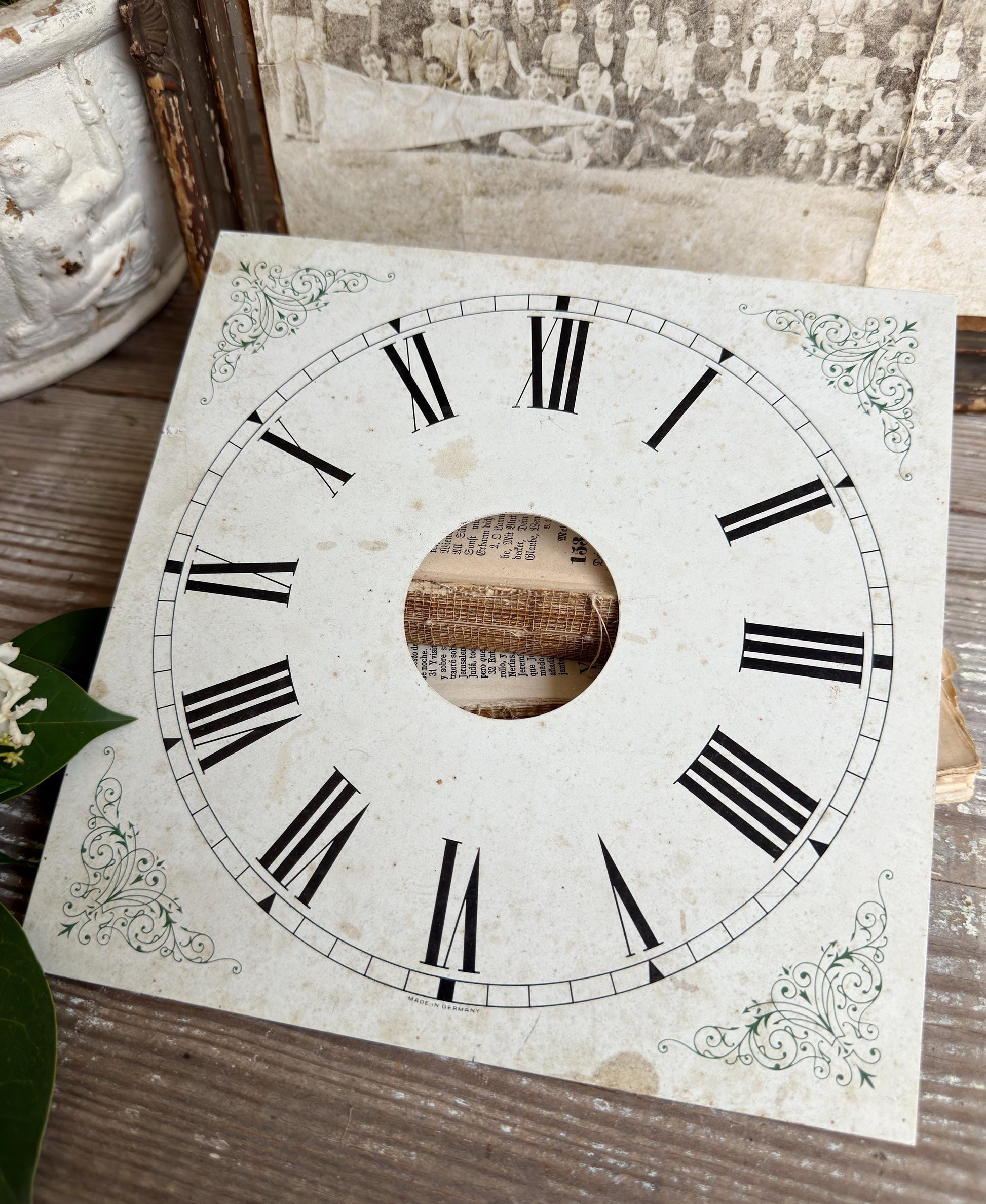 Antique Clock Face Dial Square Farmhouse Decor Industrial Salvage Metal Painted FLOWERS