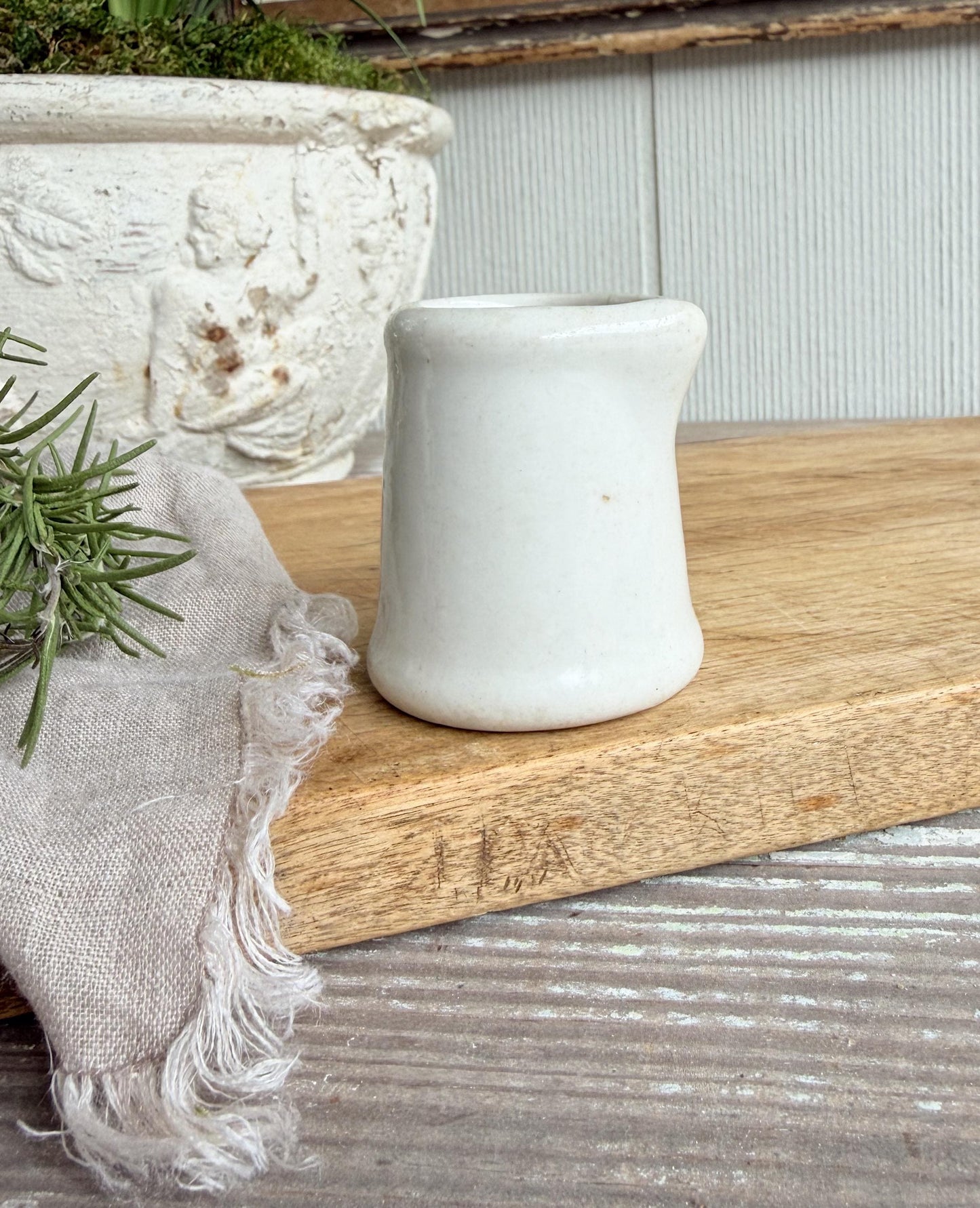 Vintage Ironstone Creamer – Small White Syrup Pitcher, Handleless Chunky Farmhouse Primitive Decor