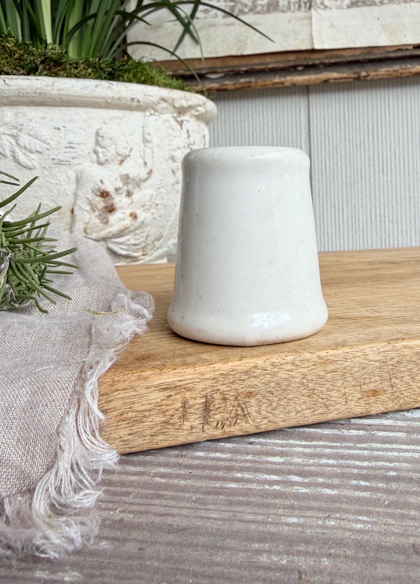 Vintage Ironstone Creamer – Small White Syrup Pitcher, Handleless Chunky Farmhouse Primitive Decor
