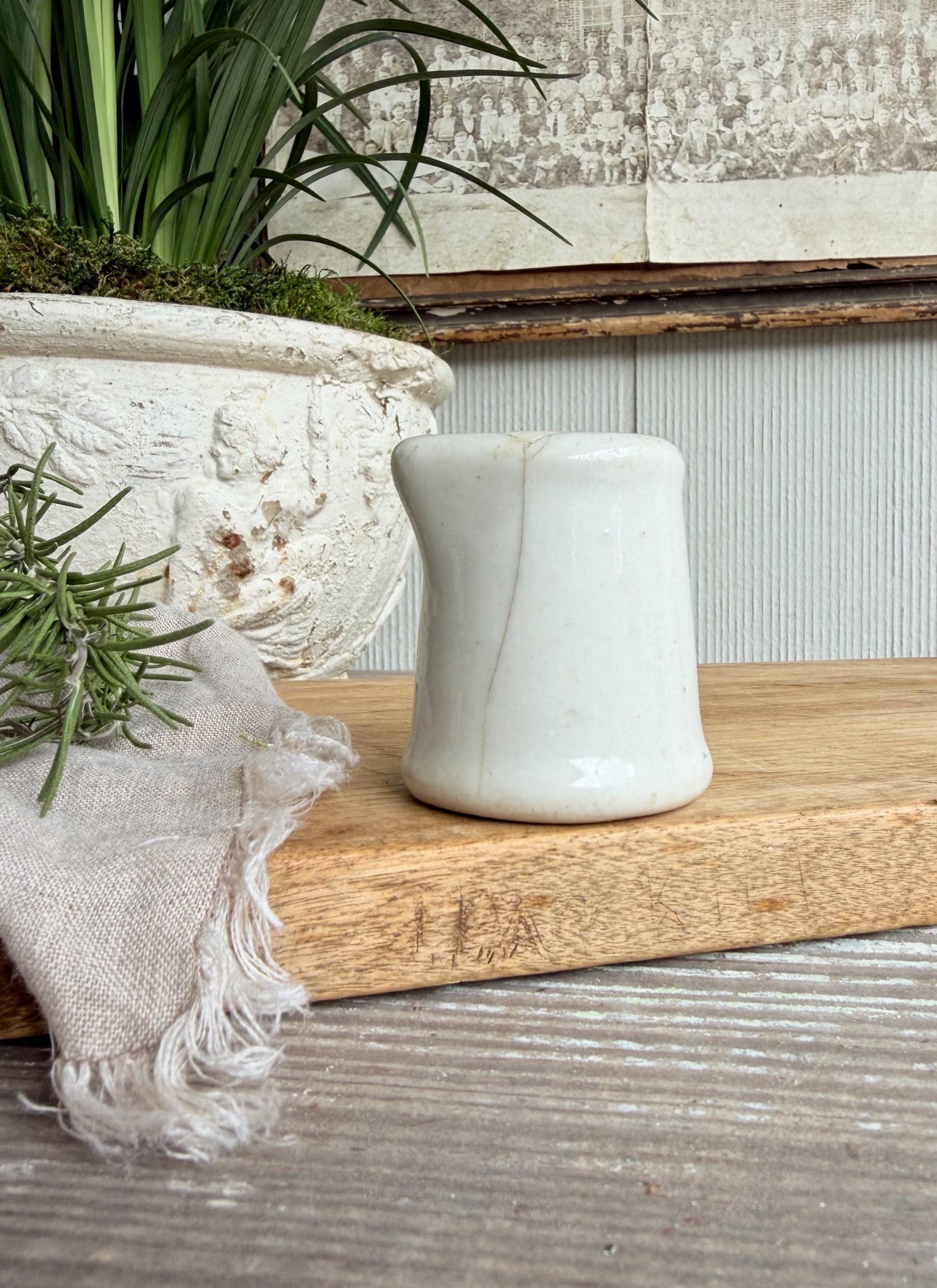 Vintage Ironstone Creamer – Small White Syrup Pitcher, Handleless Chunky Farmhouse Primitive Decor