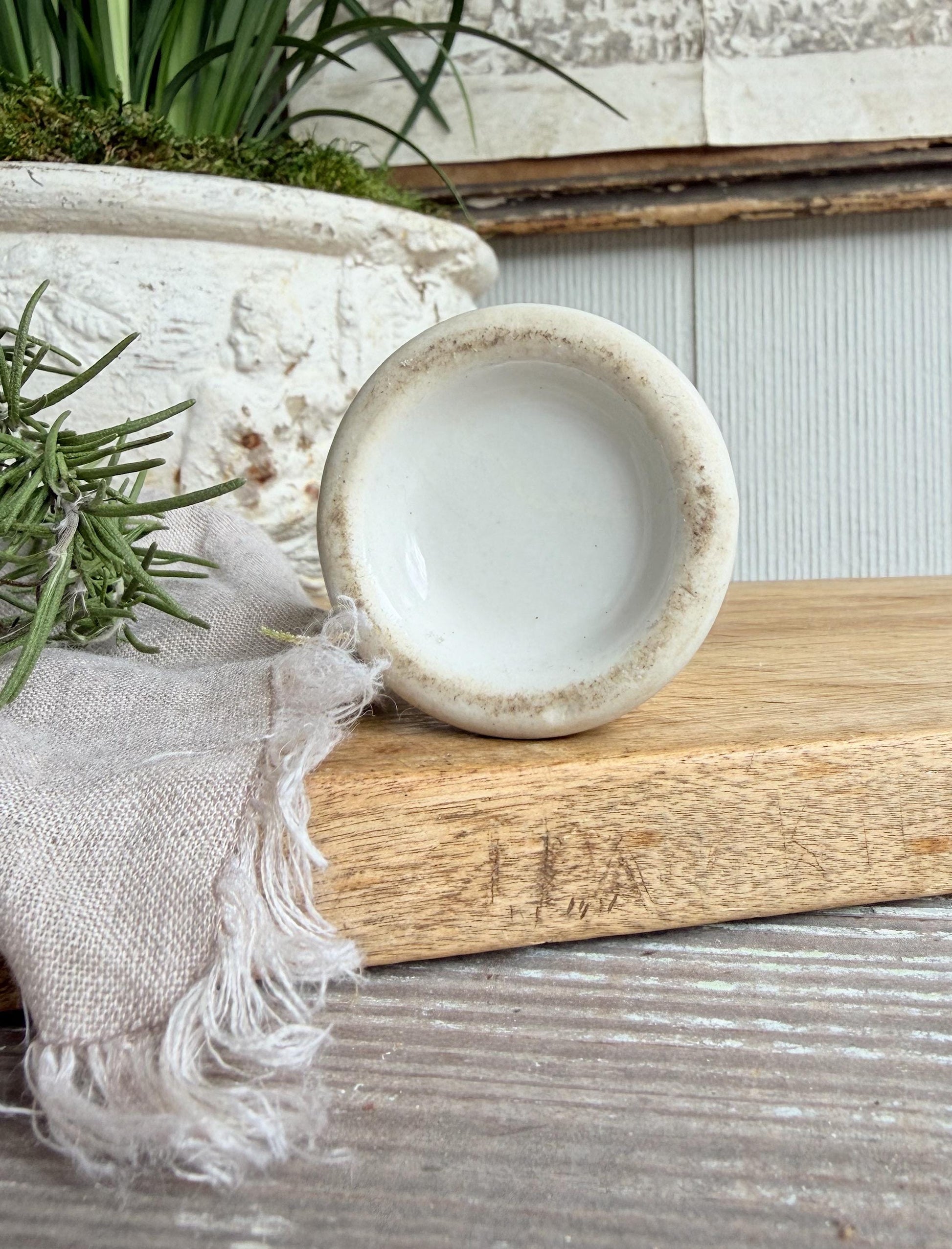 Vintage Ironstone Creamer – Small White Syrup Pitcher, Handleless Chunky Farmhouse Primitive Decor