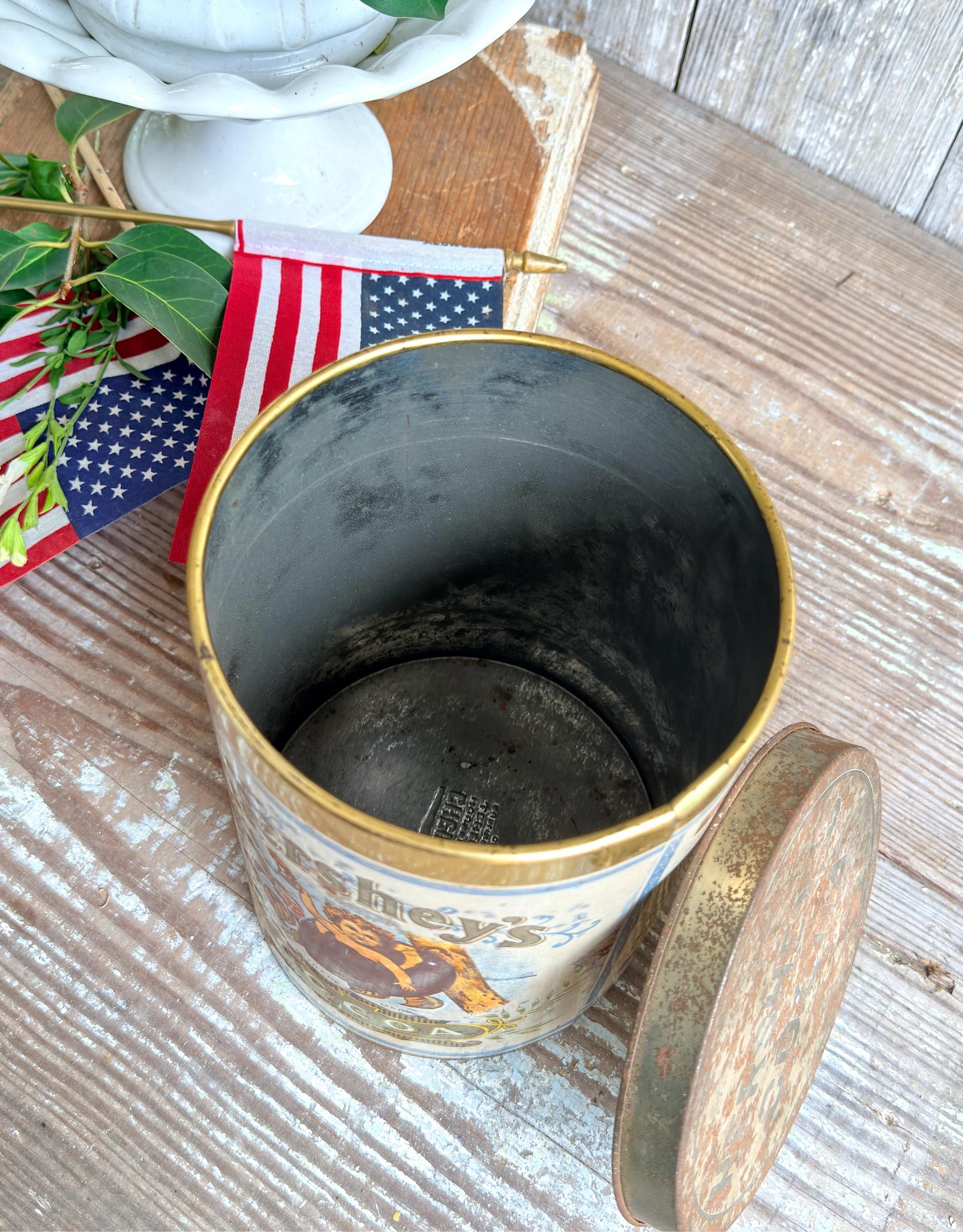 Vintage Hershey’s Cocoa Tin – Rustic Chocolate Canister, Americana Farmhouse Kitchen Decor