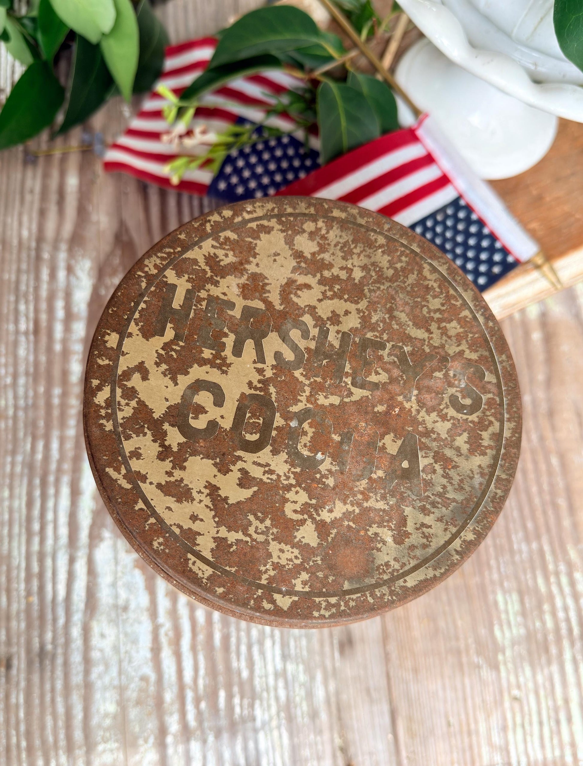 Vintage Hershey’s Cocoa Tin – Rustic Chocolate Canister, Americana Farmhouse Kitchen Decor