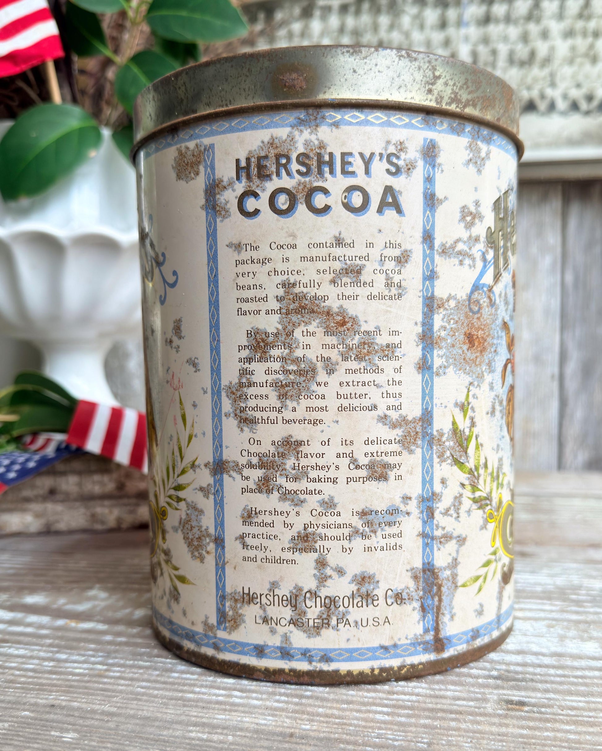 Vintage Hershey’s Cocoa Tin – Rustic Chocolate Canister, Americana Farmhouse Kitchen Decor
