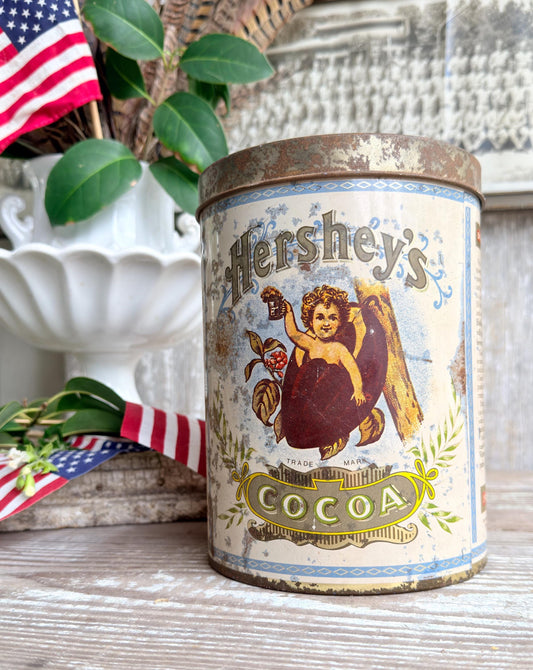 Vintage Hershey’s Cocoa Tin – Rustic Chocolate Canister, Americana Farmhouse Kitchen Decor