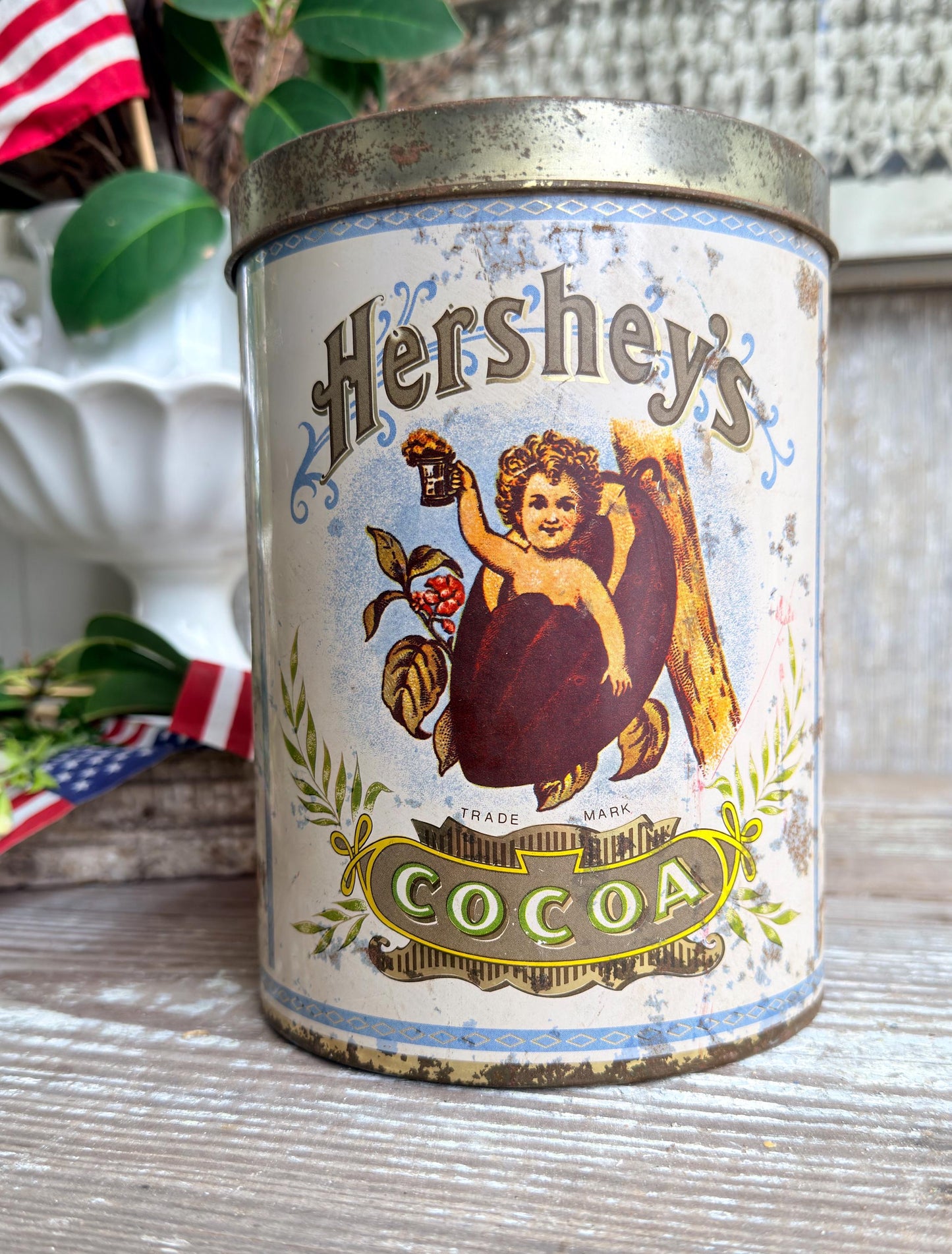 Vintage Hershey’s Cocoa Tin – Rustic Chocolate Canister, Americana Farmhouse Kitchen Decor