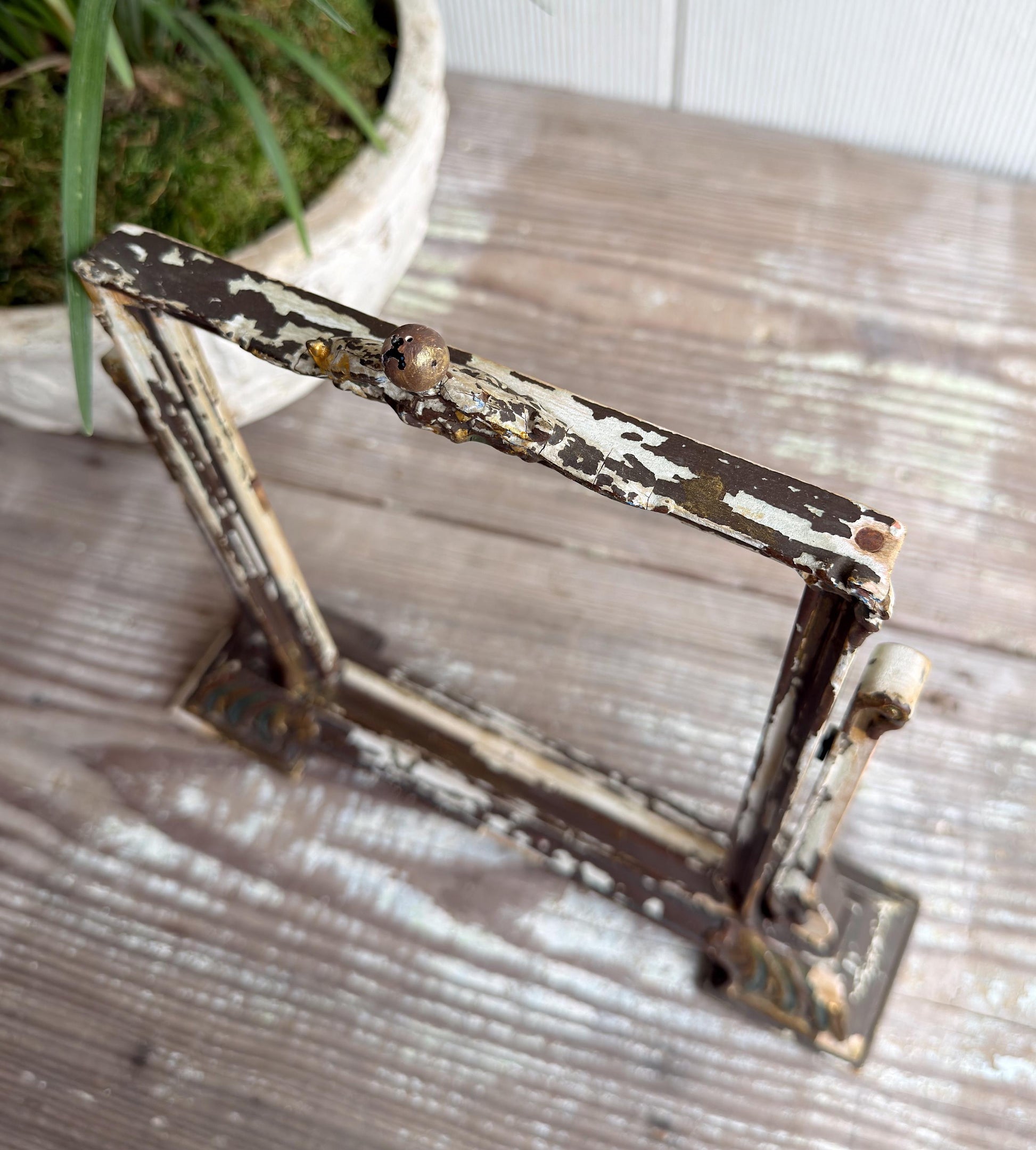 Antique Ornate Wood Frame Stand – Adjustable Swivel Display, Chippy Painted Architectural Frame, Vintage Decor