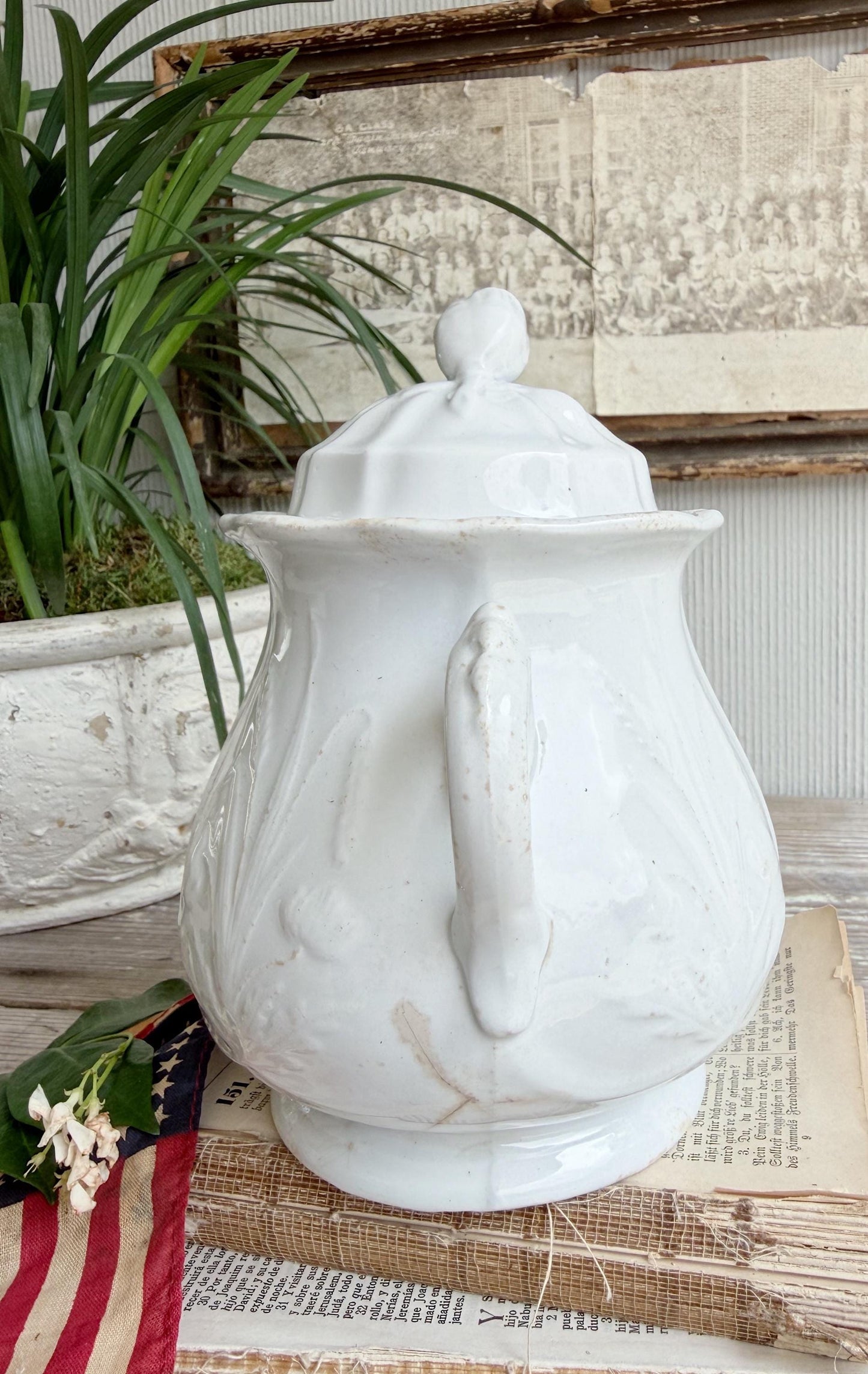 Antique Ironstone Sugar Bowl Biscuit Jar- Clementson Hanley England, Farmhouse Kitchen Decor