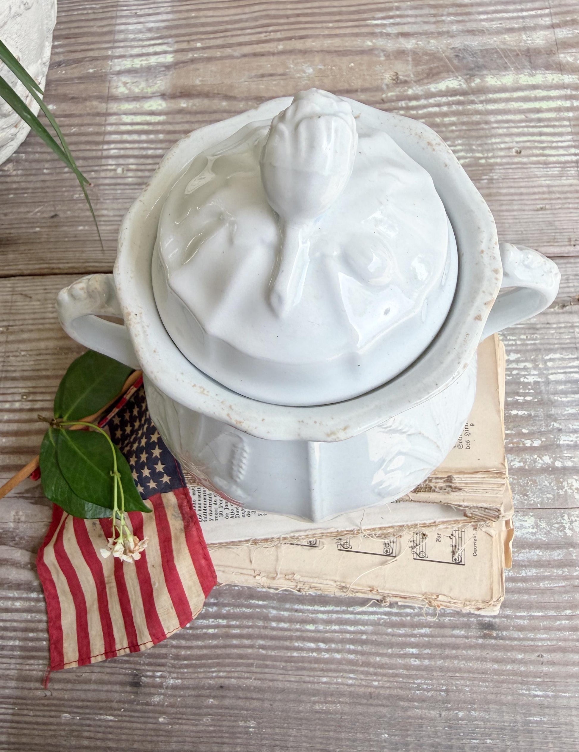 Antique Ironstone Sugar Bowl Biscuit Jar- Clementson Hanley England, Farmhouse Kitchen Decor