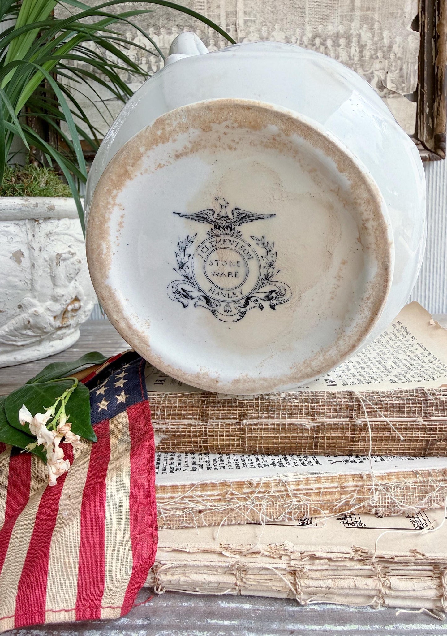 Antique Ironstone Sugar Bowl Biscuit Jar- Clementson Hanley England, Farmhouse Kitchen Decor