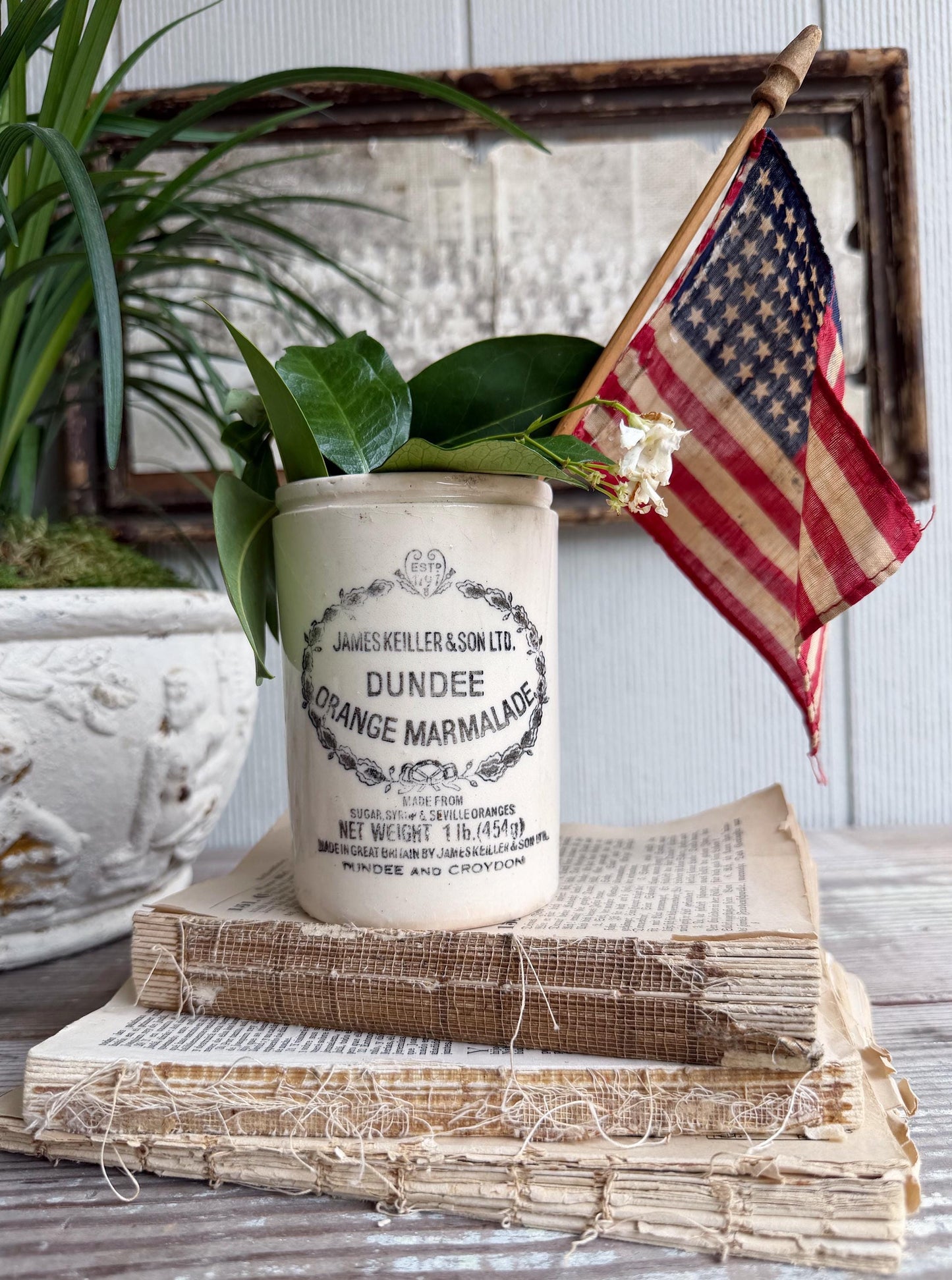 Antique Dundee Marmalade Pot – English Ironstone Crock, James Keiller & Son, 1797 Heart Mark, Farmhouse Decor