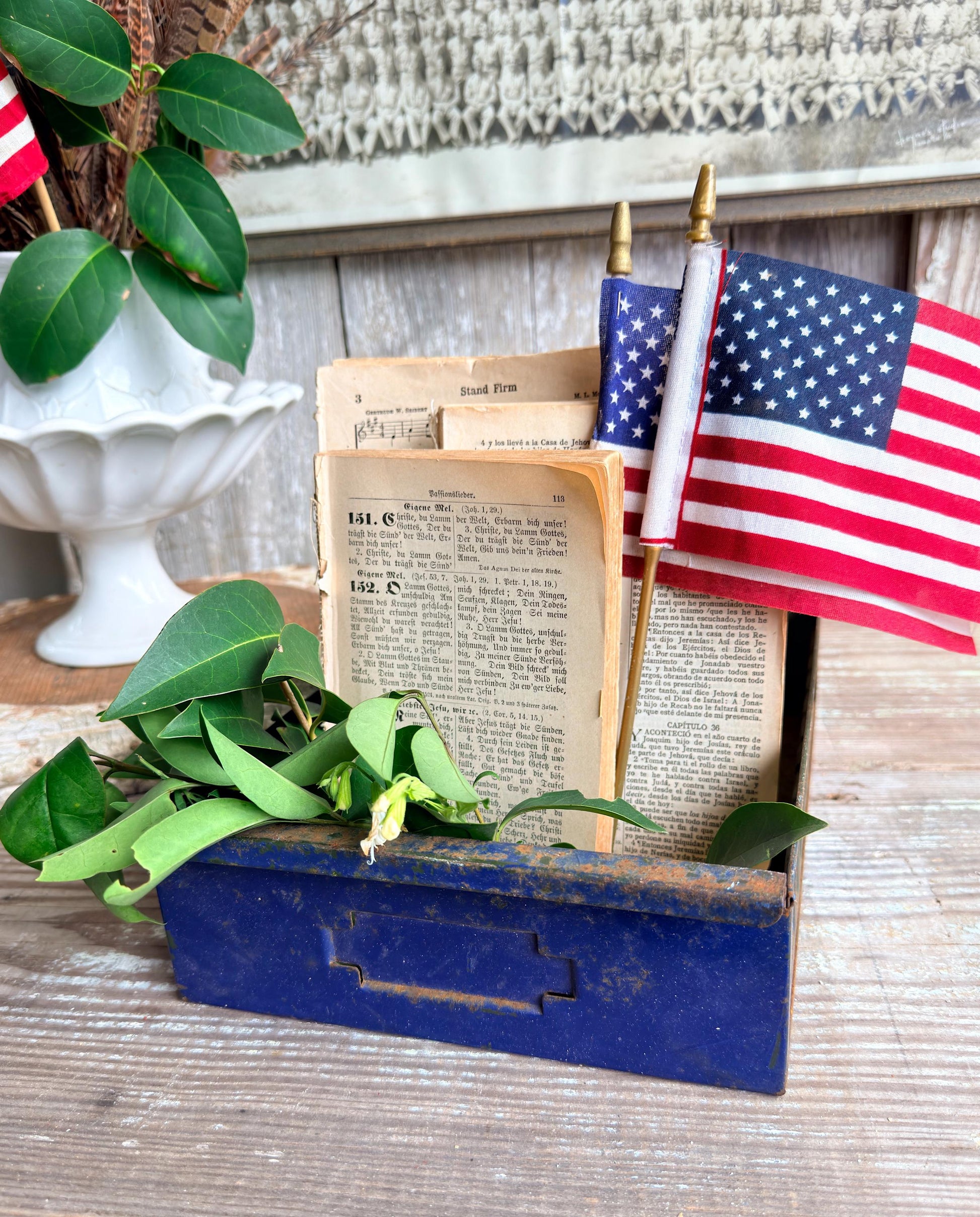 Vintage Blue Metal Drawer Bin – Industrial Storage Tray, Rustic Farmhouse Organizer, Primitive Metal Box