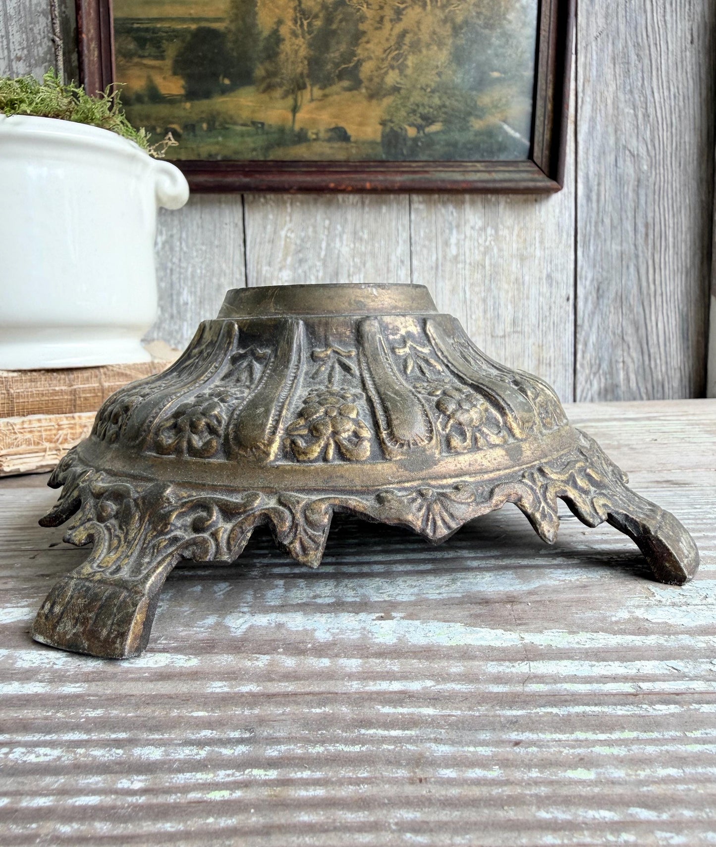 Antique Brass Lamp Base – Ornate Candle Pedestal Stand, Vintage Metal Lamp Part, Farmhouse Decor