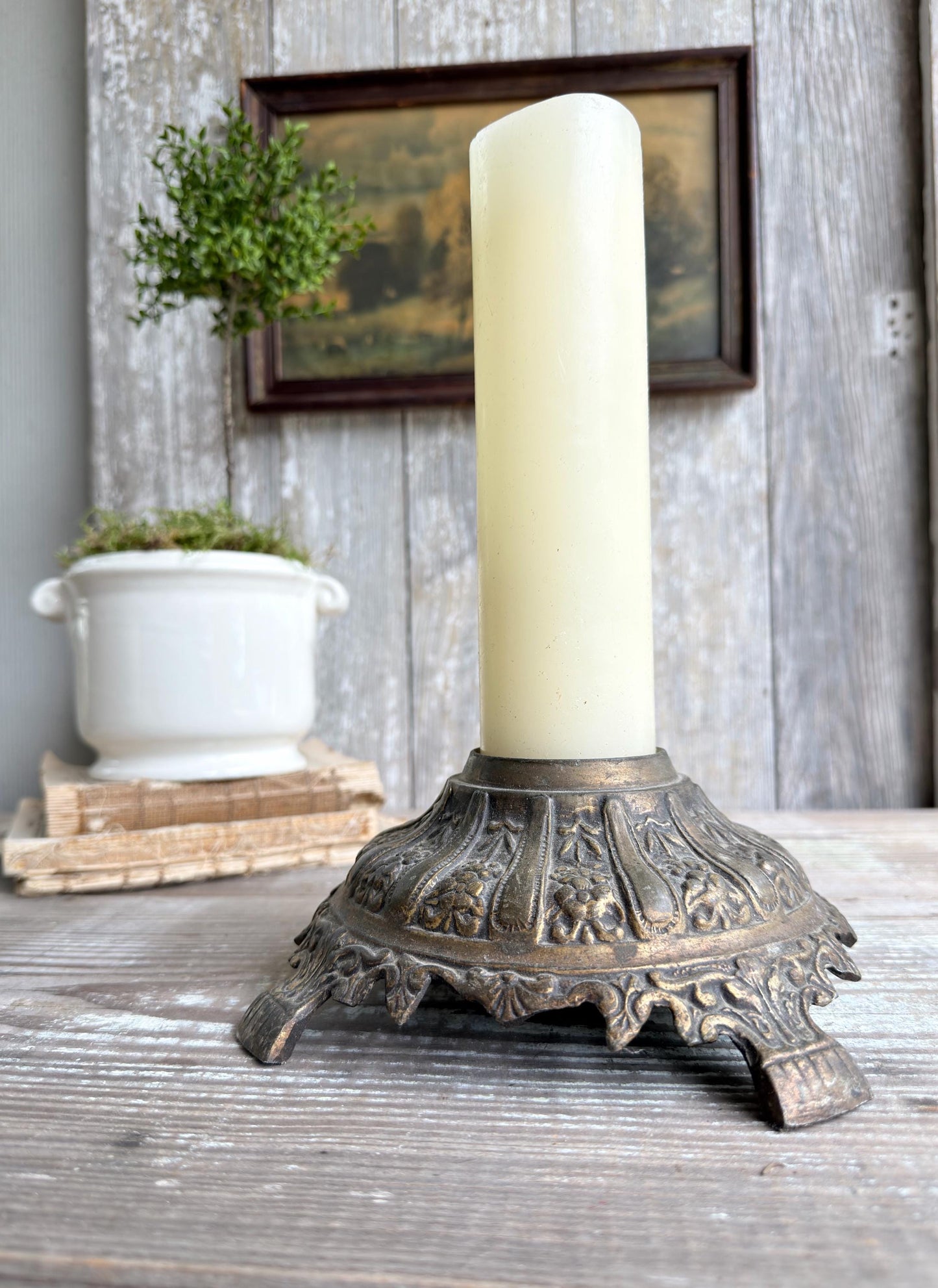 Antique Brass Lamp Base – Ornate Candle Pedestal Stand, Vintage Metal Lamp Part, Farmhouse Decor