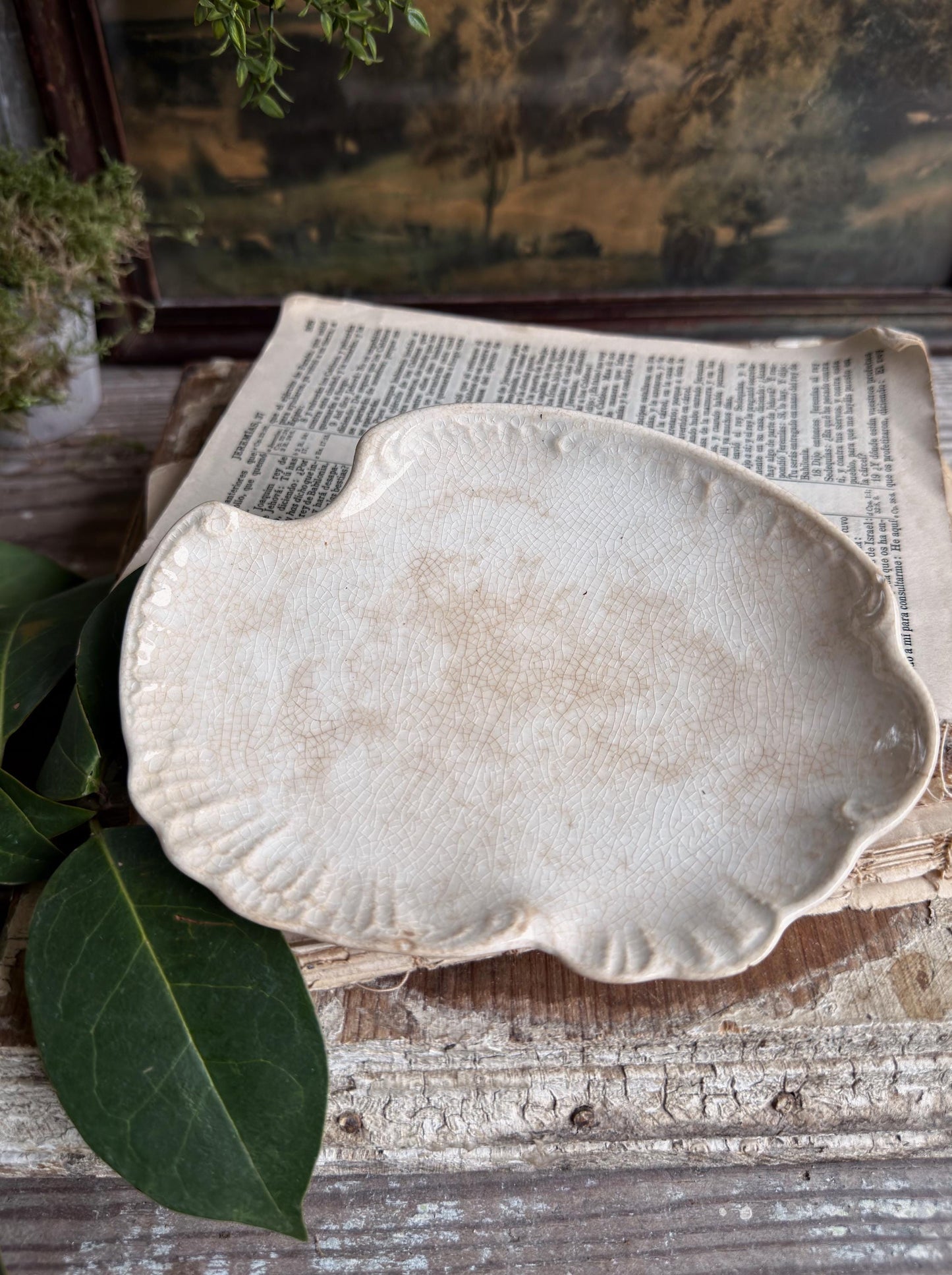 Antique La Belle China Dish – Small Ironstone Platter, Vintage White Crazing Tray, Farmhouse Decor