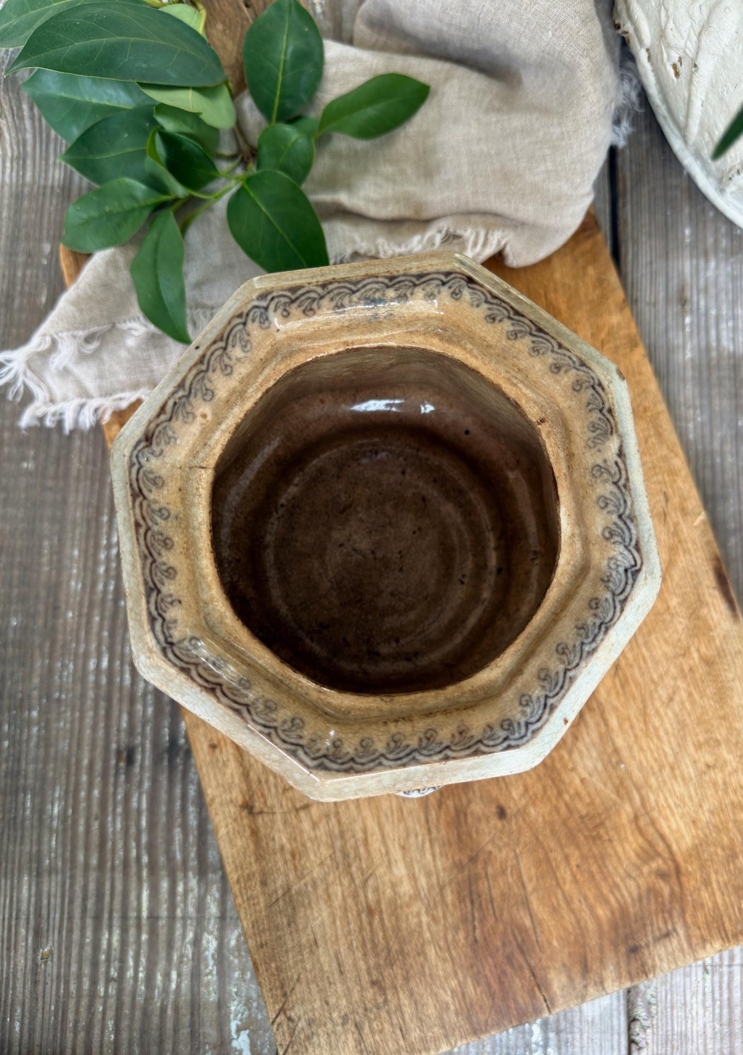Antique Ironstone Transferware Biscuit Jar, Brown Black Aesthetic Pottery, English Sugar Bowl, J Clemenston Farmhouse Decor