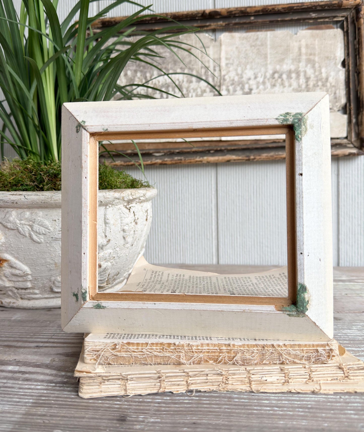 Vintage Wood Picture Frame, Carved Chippy White, Farmhouse Cottage Decor, Tabletop Display
