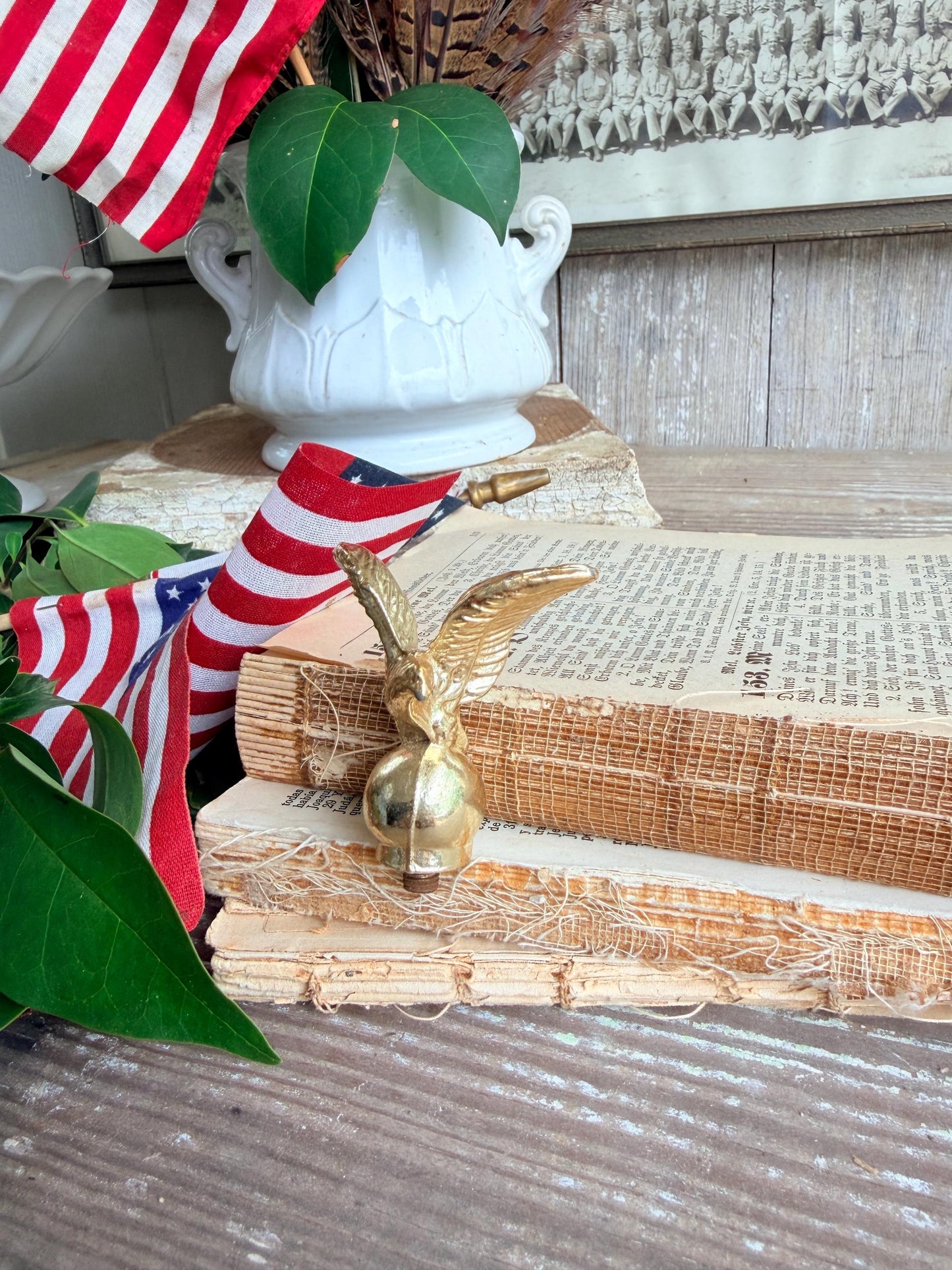 Vintage METAL EAGLE Flag Pole Topper Cap Finial Americana