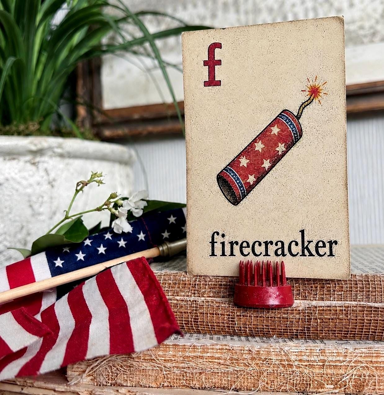 FIRECRACKER Flash Card Vintage Americana Decor Patriotic Fourth July Party