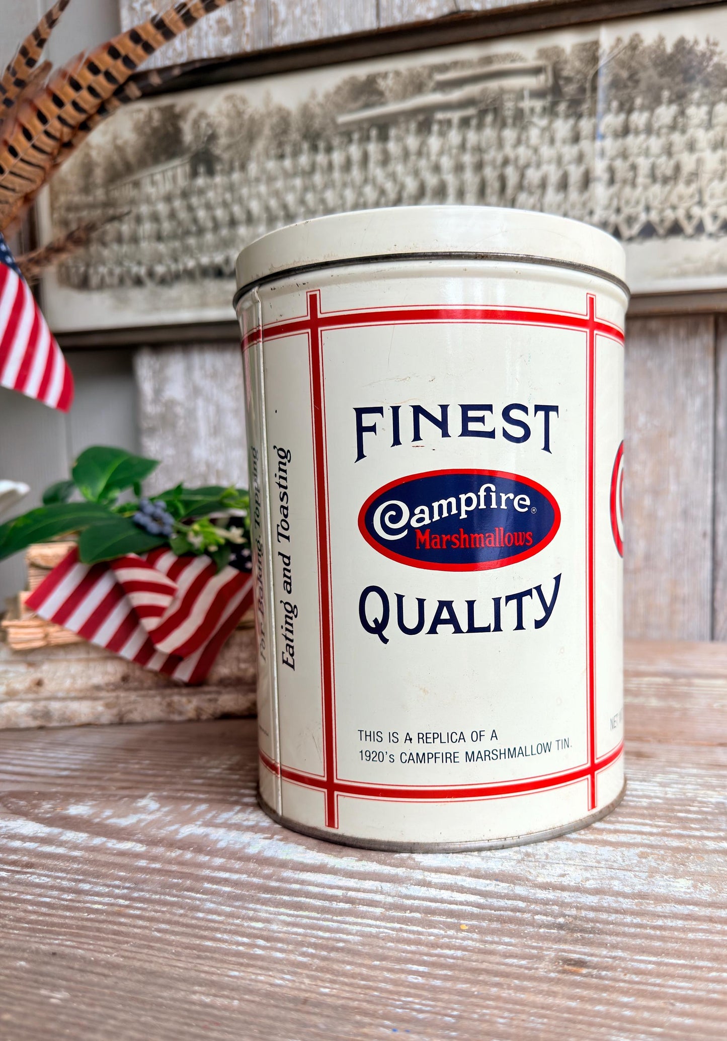 Vintage CAMPFIRE MARSHMALLOWS Tin Can Americana Farmhouse Decor
