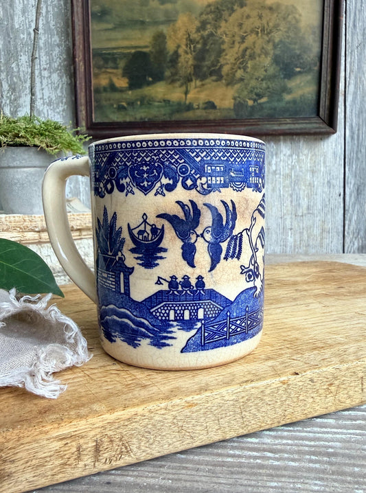 Antique White Ironstone Coffee Cups, Blue Willow Transferware JAPAN
