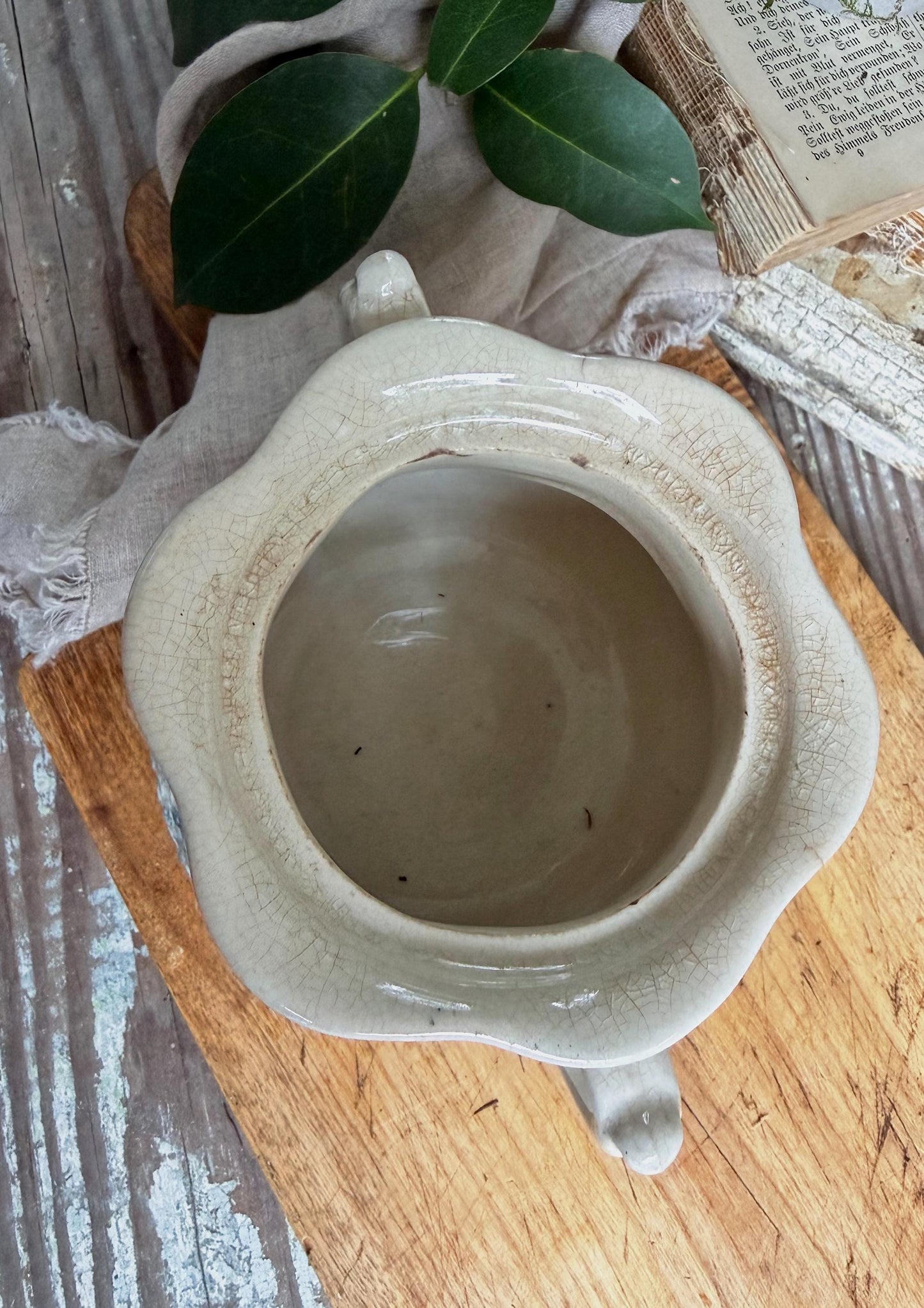 Antique Ironstone Sugar Biscuit Jar, Robin Blue Crazed Aesthetic