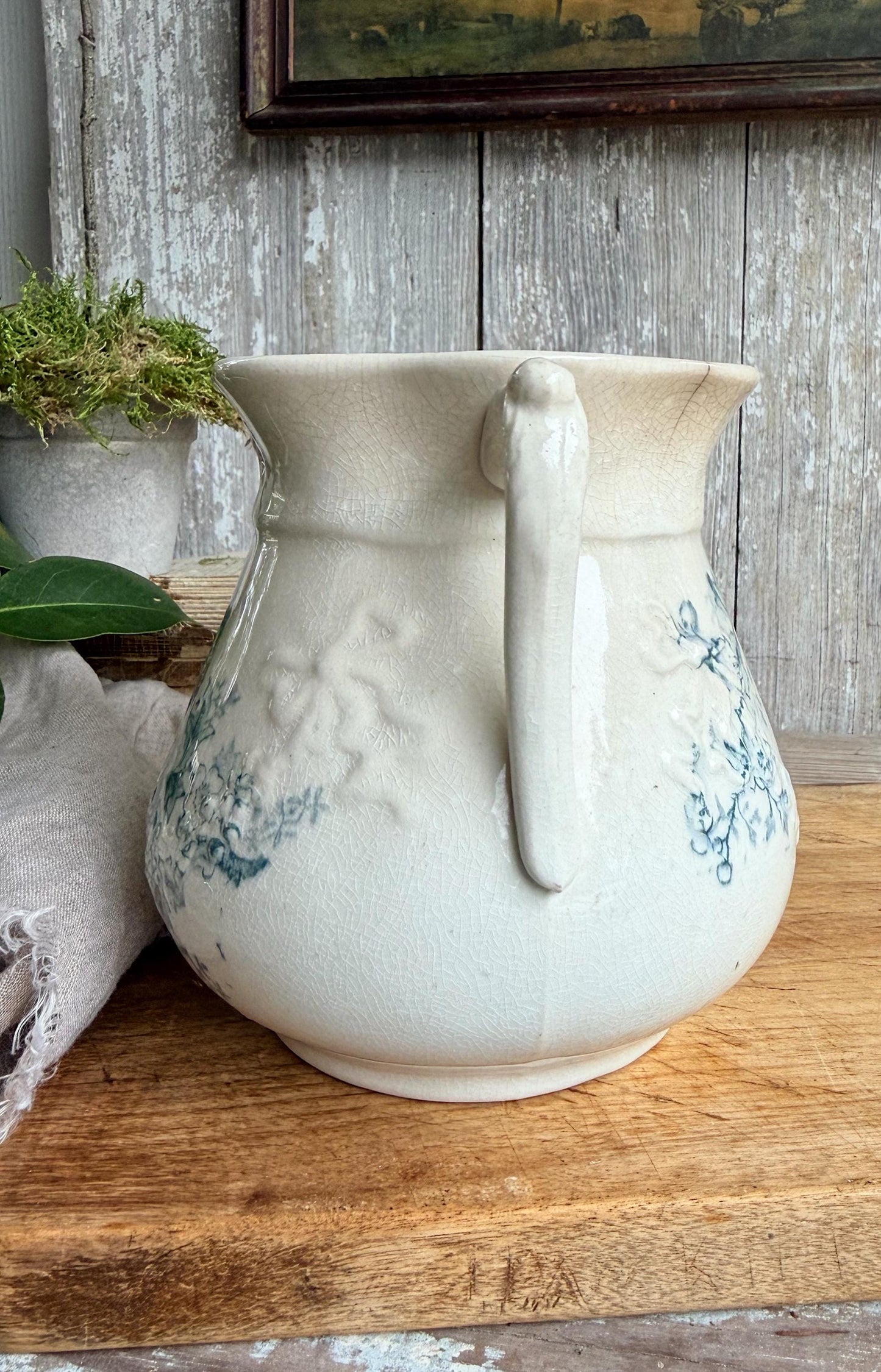 Antique Ironstone Sugar Biscuit Jar, Robin Blue Crazed Aesthetic