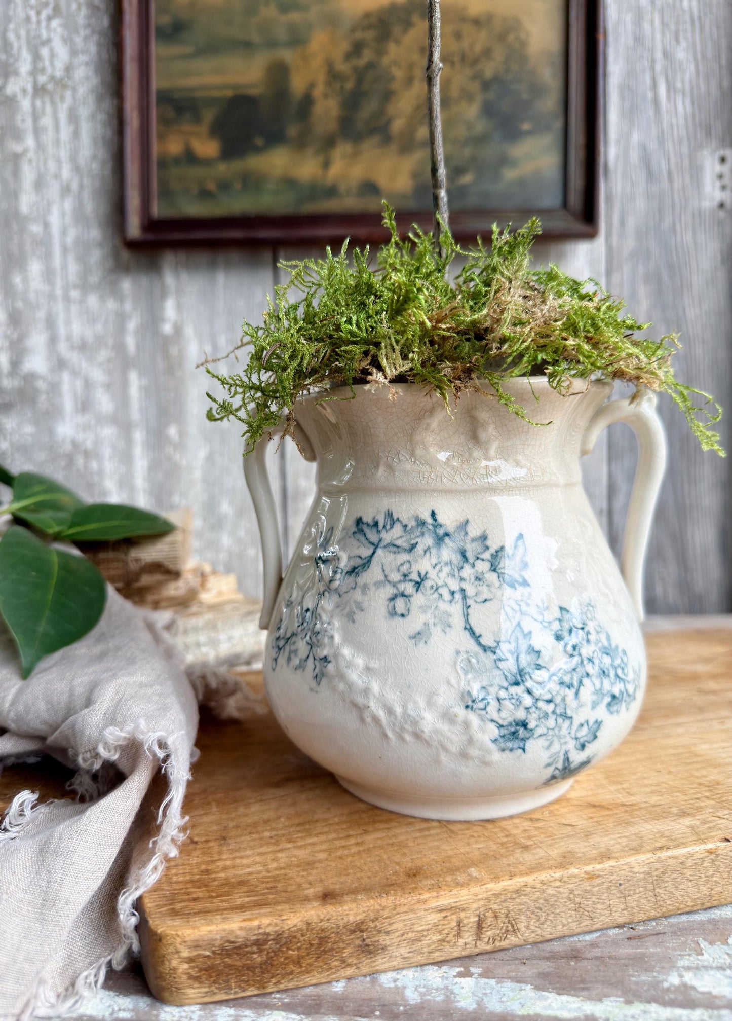 Antique Ironstone Sugar Biscuit Jar, Robin Blue Crazed Aesthetic