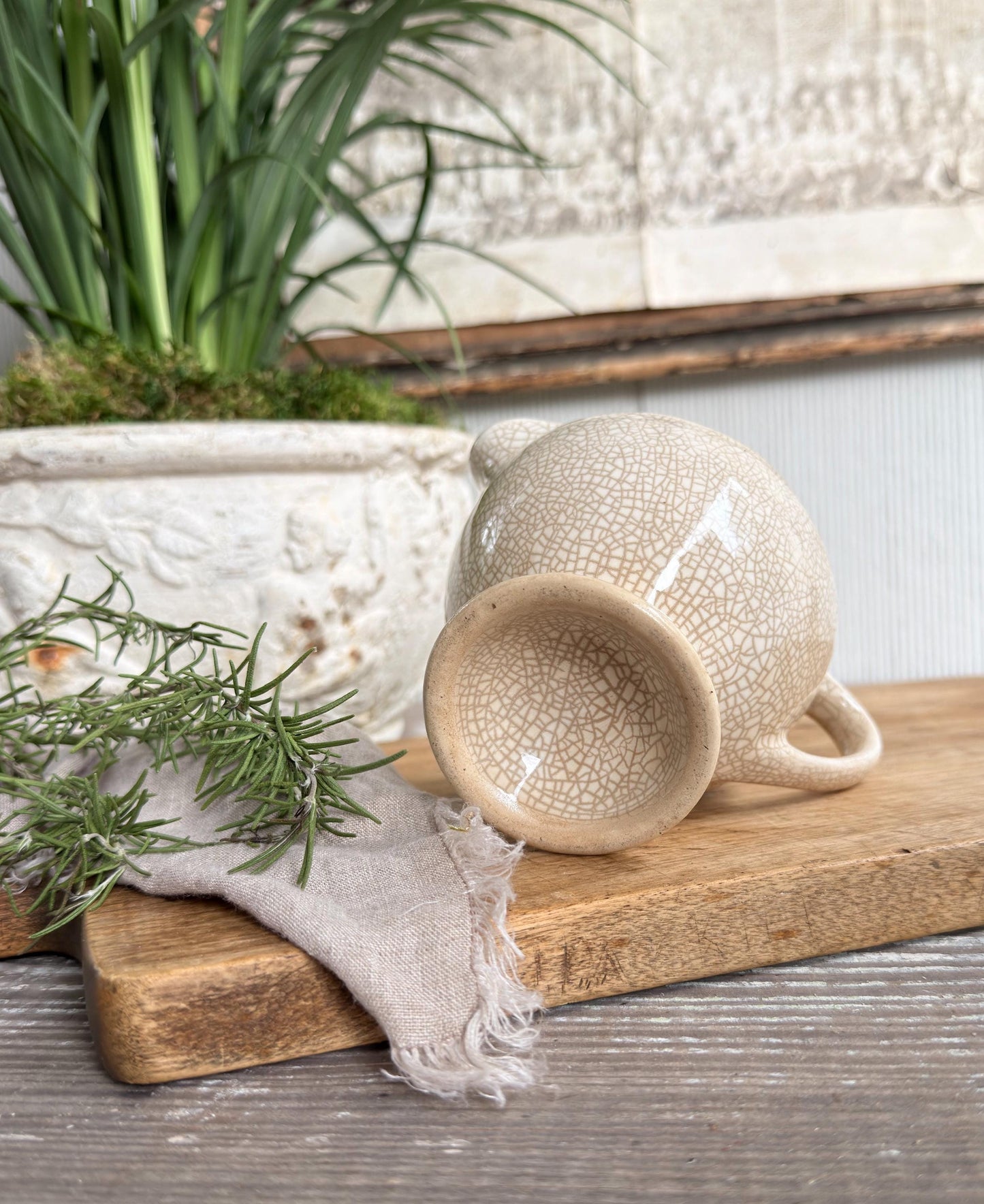 Antique White Itonstone Creamer Pitcher, Crazed , Farmhouse Kitchen Decor, Vintage Serving Piece