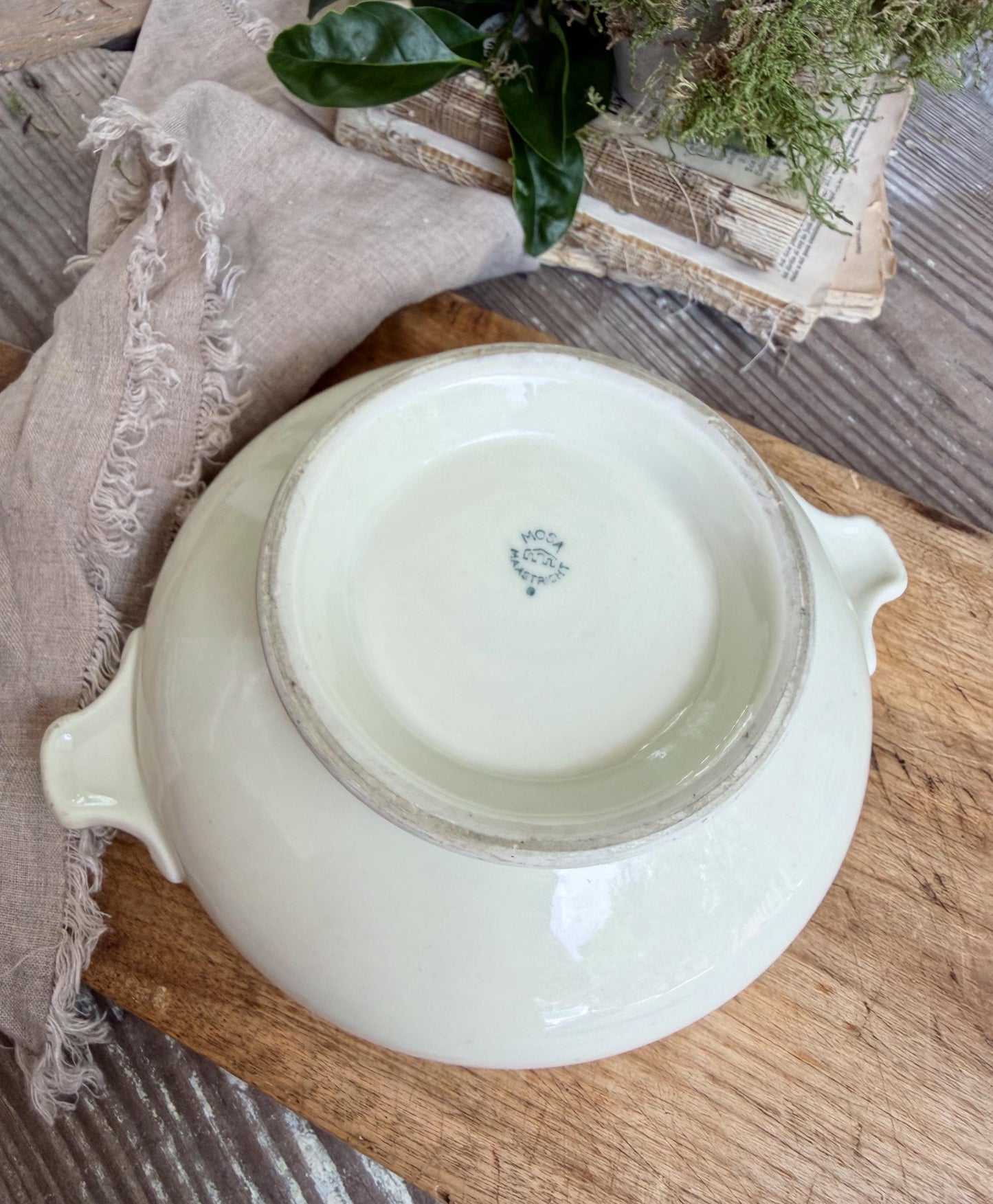 Vintage Ironstone Tureen Bowl, White Compote Serving Dish with Handles, Farmhouse Kitchen Decor
