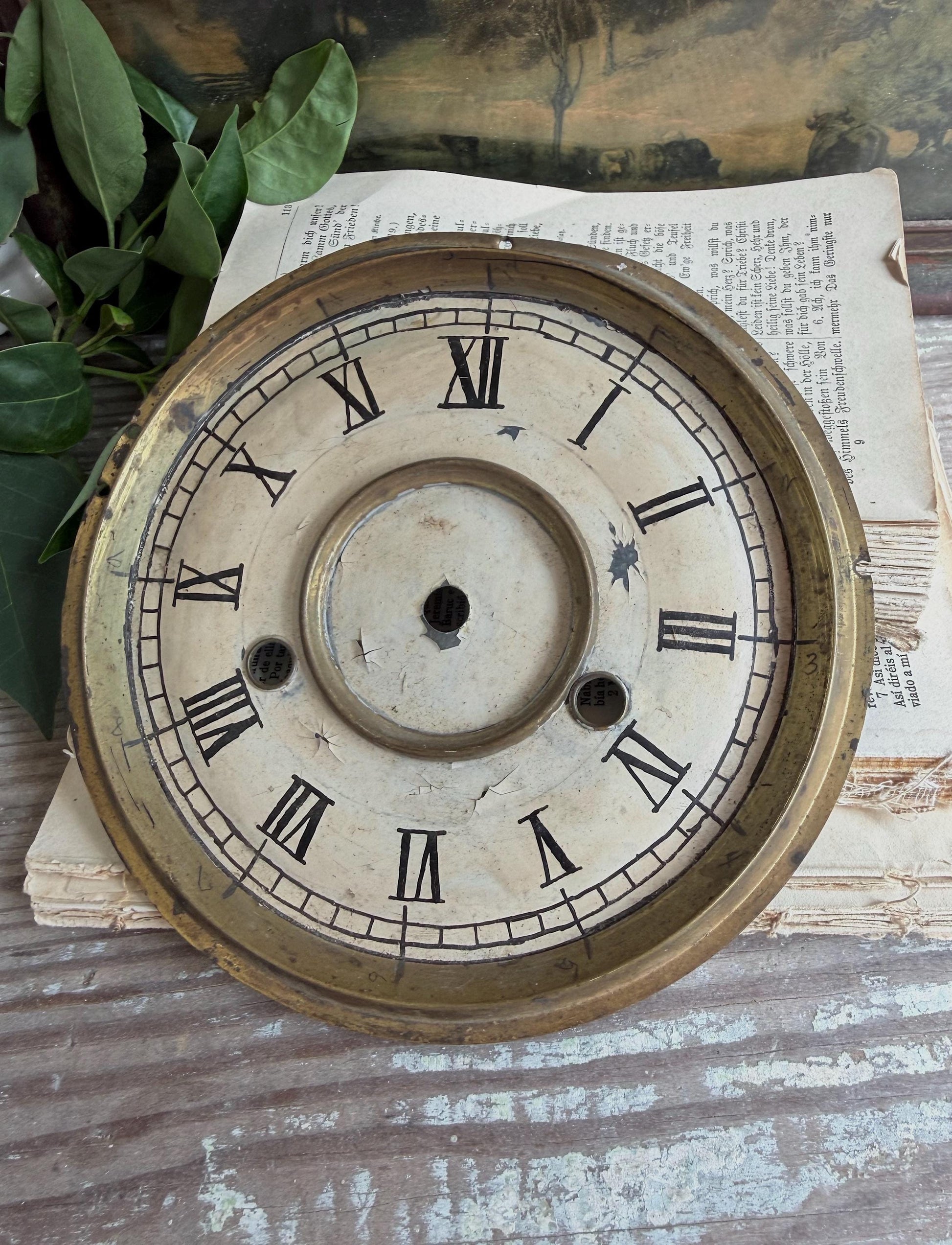 Antique Clock Dial Face Brass Industrial Salvage Parts Farmhouse Decor