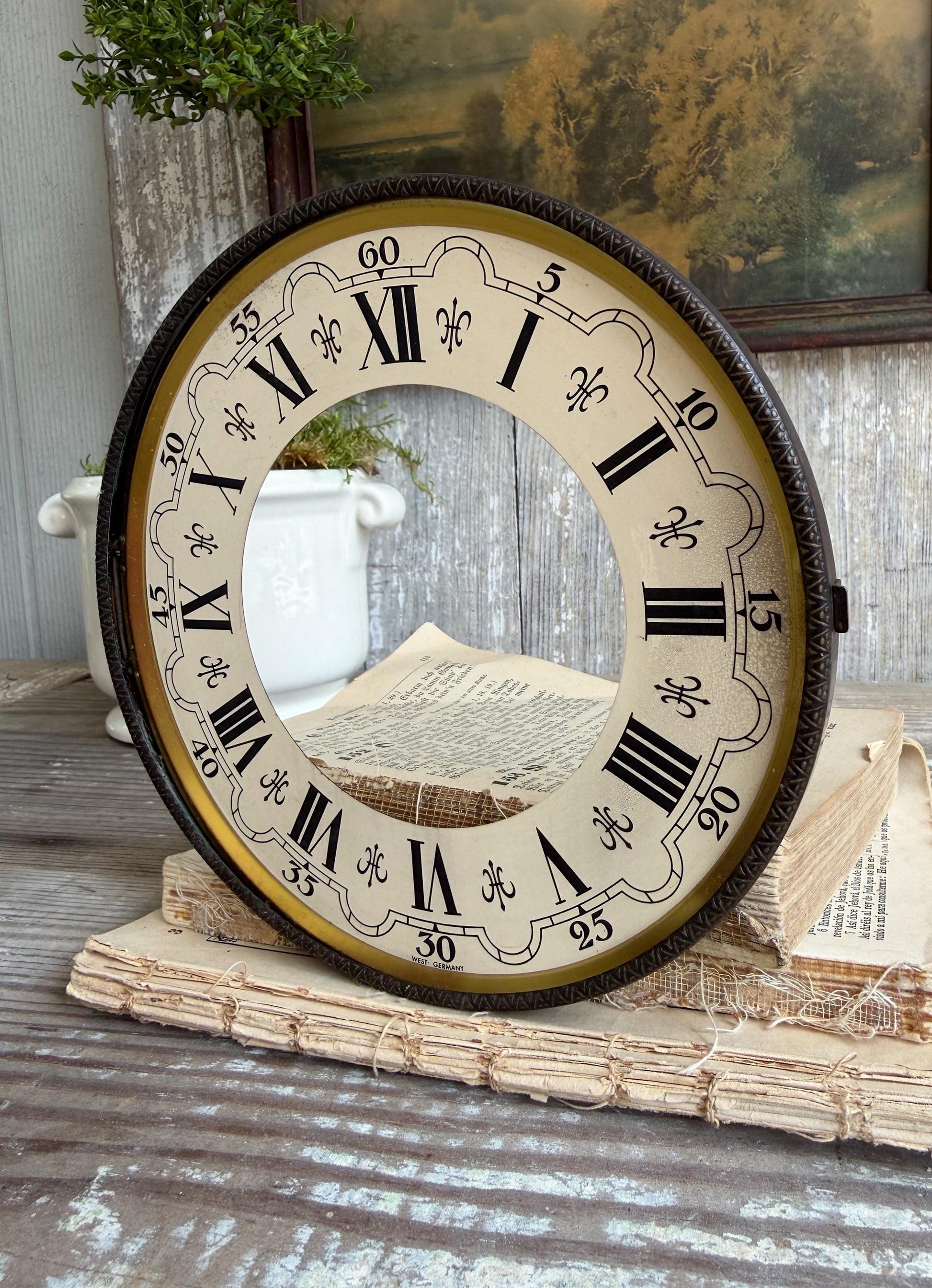 Antique Clock Dial Face Brass Industrial Salvage Parts Farmhouse Decor