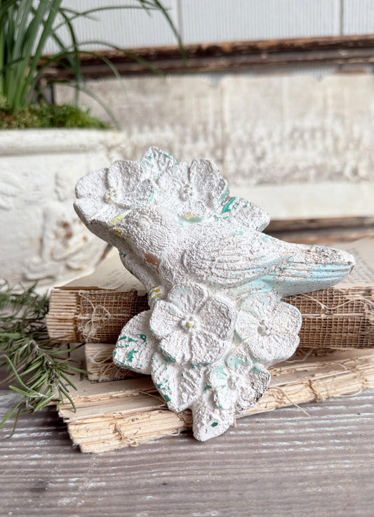 Vintage Cement Bird Wall Chippy Plaque, Garden Farmhouse Wall Hanging,