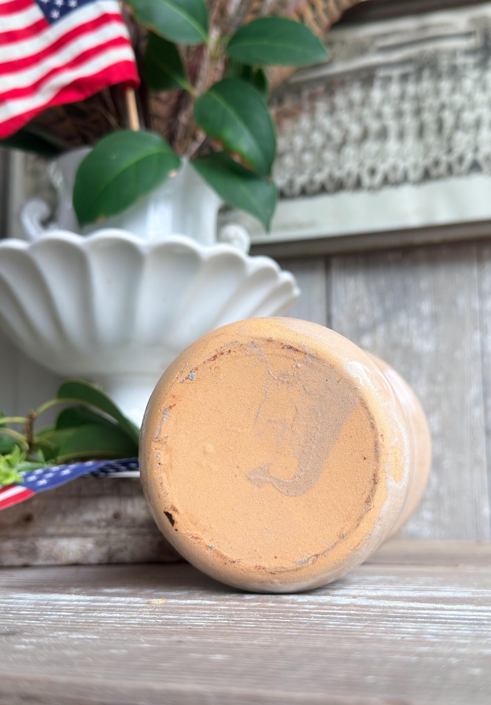 Vintage Stoneware Crock Vase, Blue Eagle Salt Glaze Americana Pottery, Farmhouse Utensil Holder