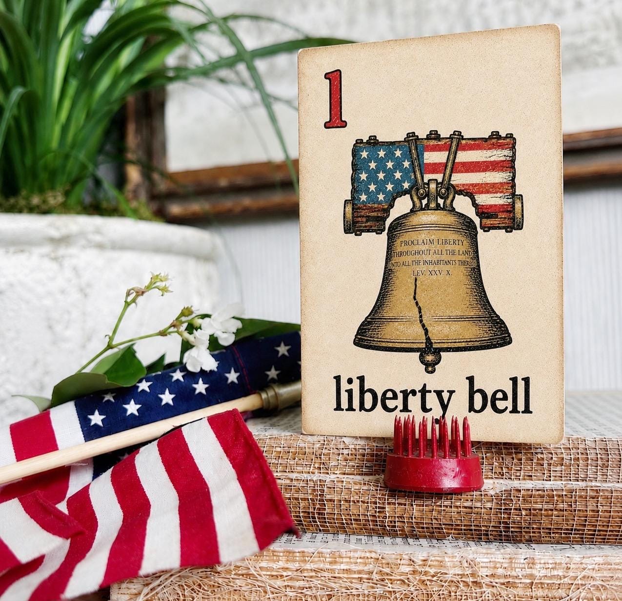 LIBERTY BELL Flash Card Vintage Americana Decor Patriotic Fourth July Party