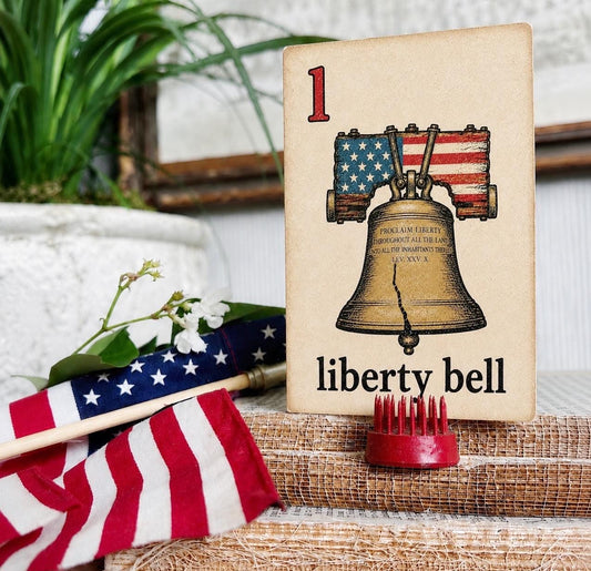 LIBERTY BELL Flash Card Vintage Americana Decor Patriotic Fourth July Party
