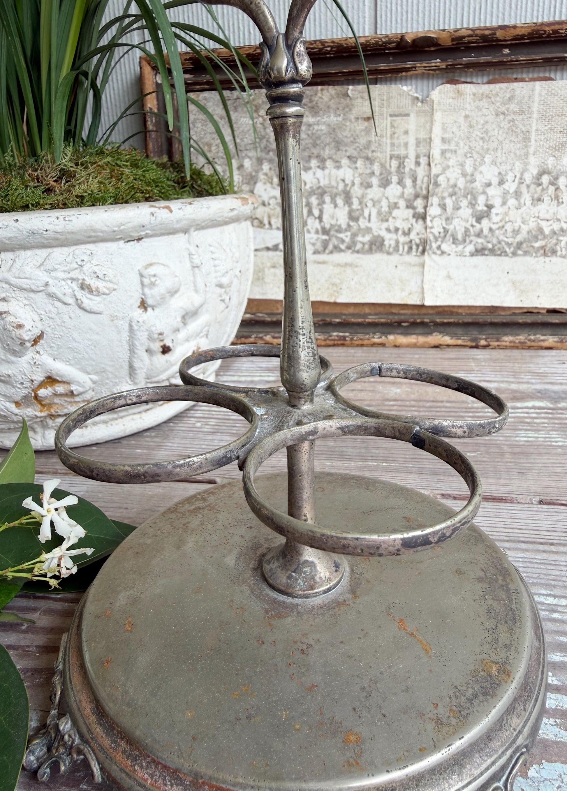 Antique Silver Cruet Stand, Victorian Table Caddy, Ornate Condiment Holder, Farmhouse Display