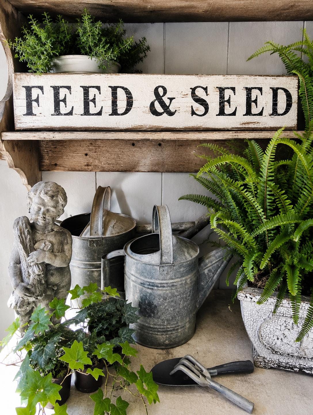 FEED & SEED Sign,Salvaged Barn Wood, White Chippy Paint Handmade