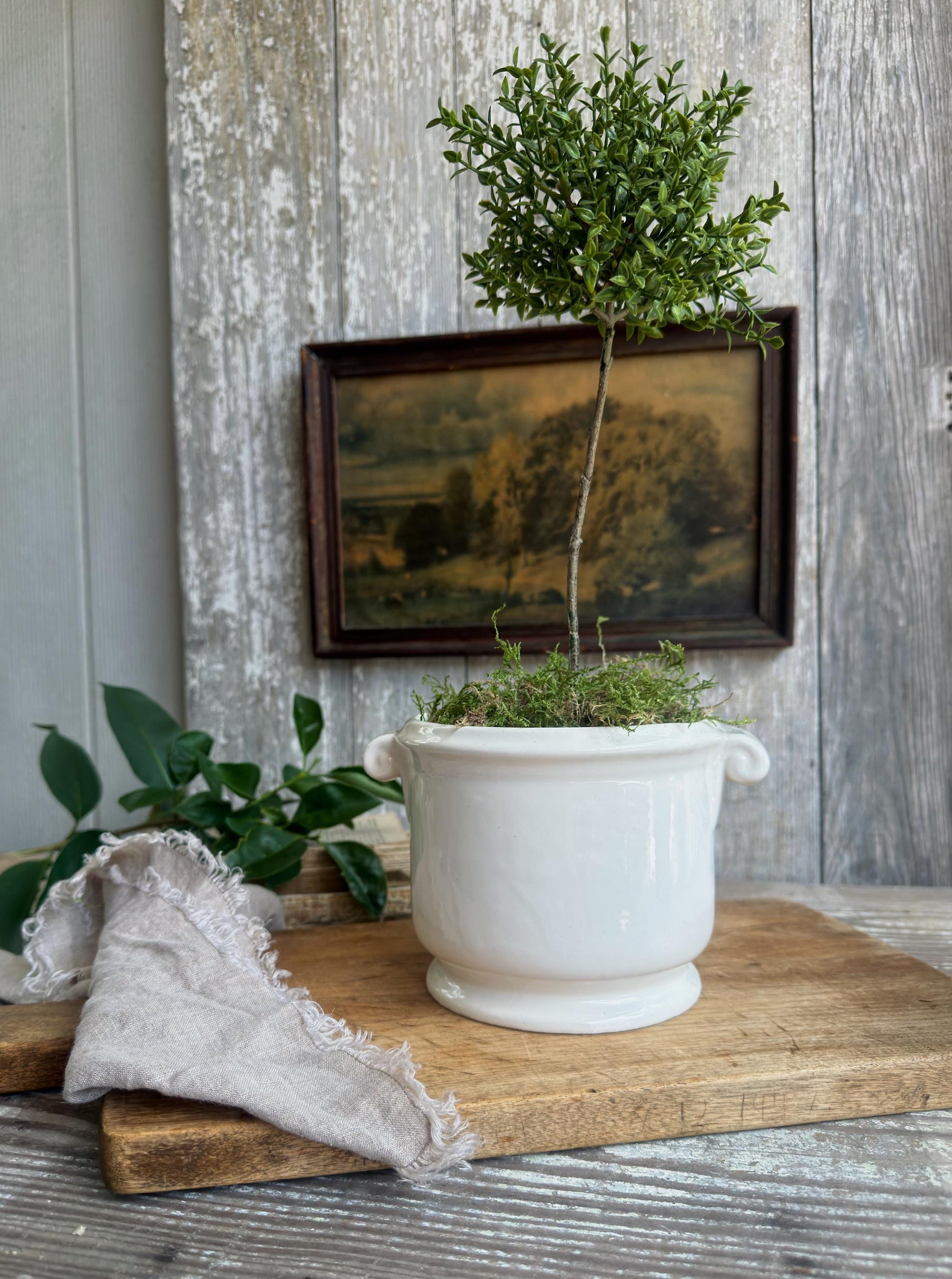 White Ironstone Pottery Planter, Vintage Farmhouse Cache Pot, Cottage Vessel