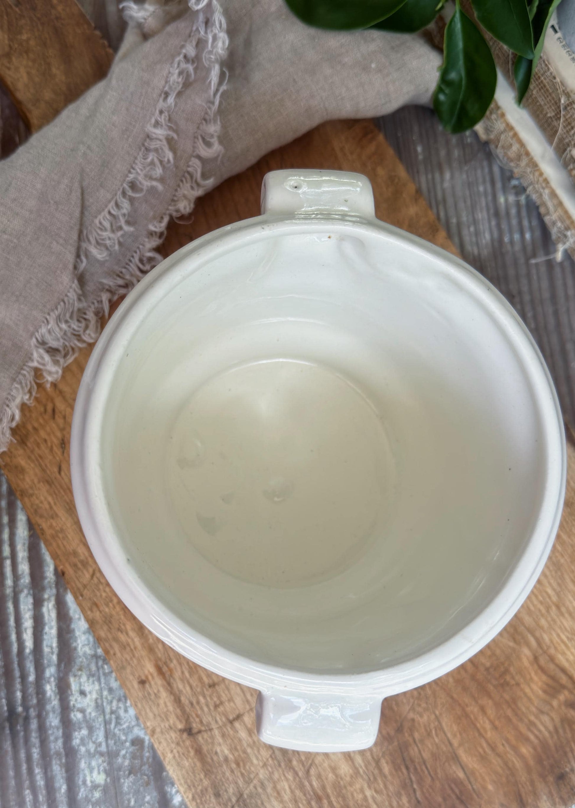 White Ironstone Pottery Planter, Vintage Farmhouse Cache Pot, Cottage Vessel