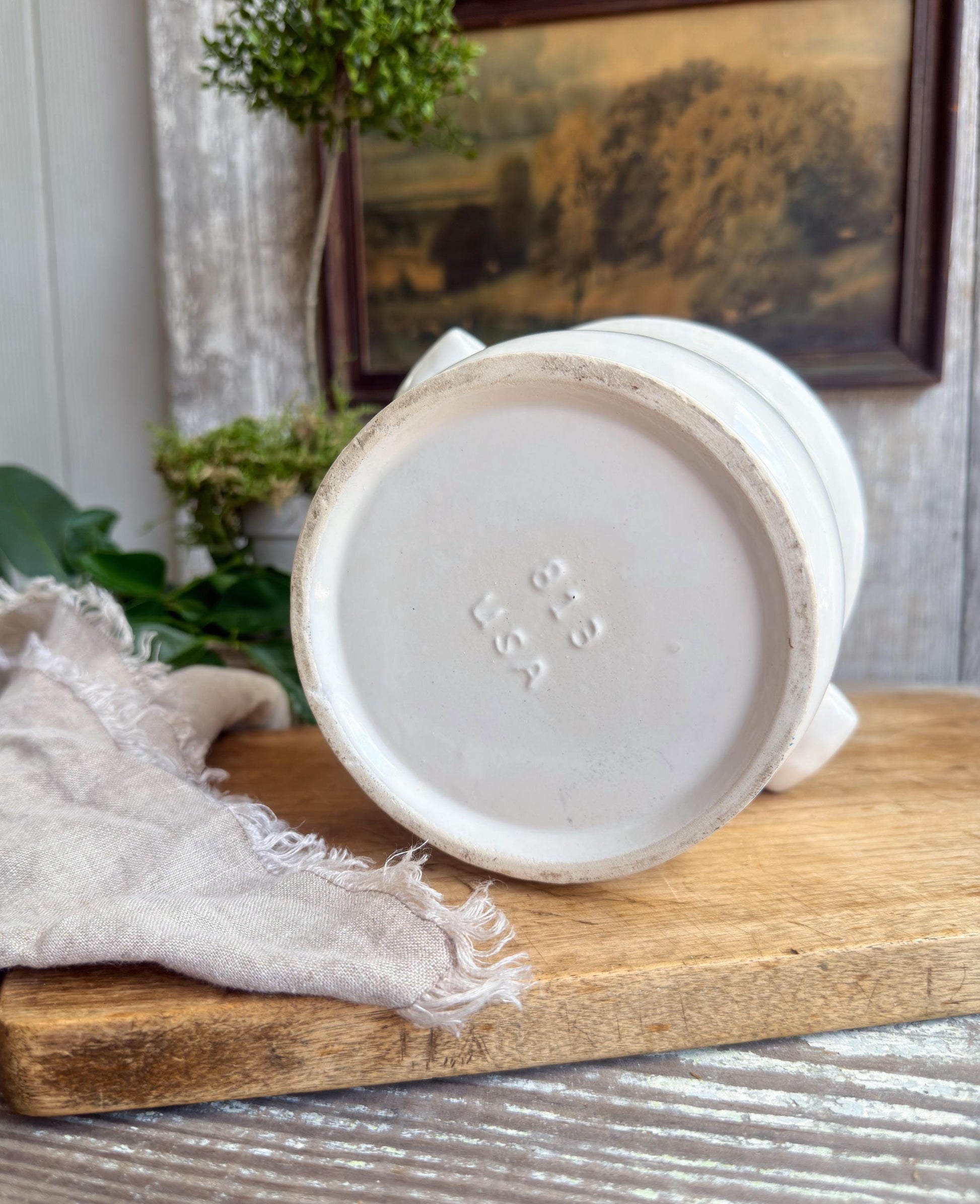 White Ironstone Pottery Planter, Vintage Farmhouse Cache Pot, Cottage Vessel