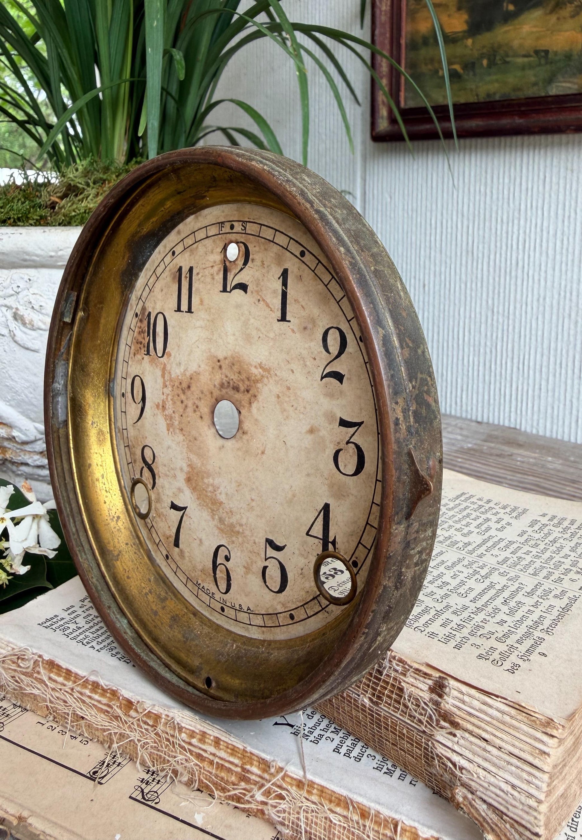 Antique Clock Dial Face Brass Industrial Salvage Parts Farmhouse Decor