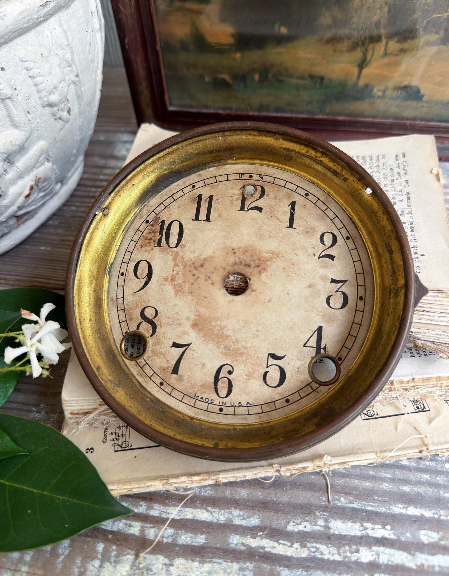 Antique Clock Dial Face Brass Industrial Salvage Parts Farmhouse Decor
