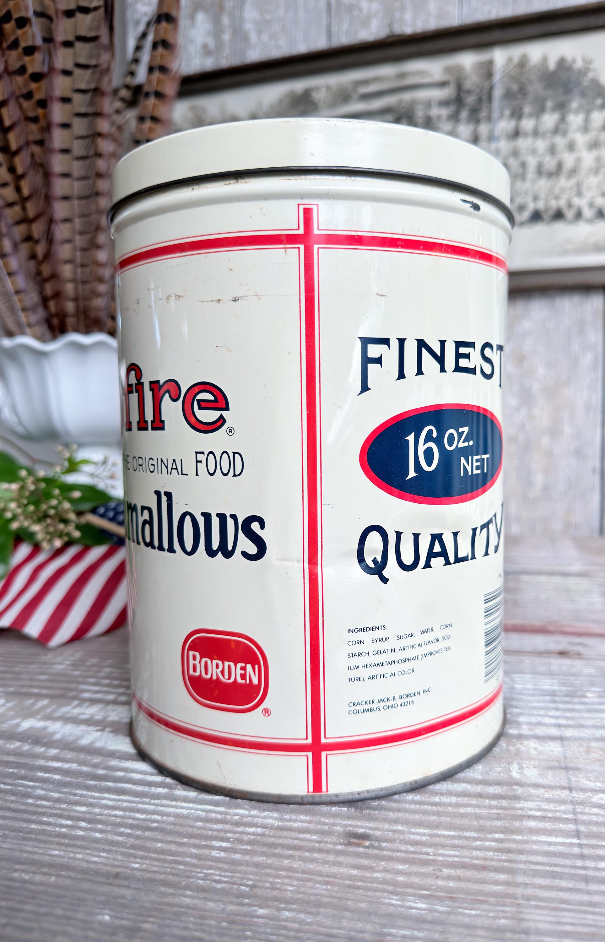Vintage CAMPFIRE MARSHMALLOWS Tin Can Americana Farmhouse Decor