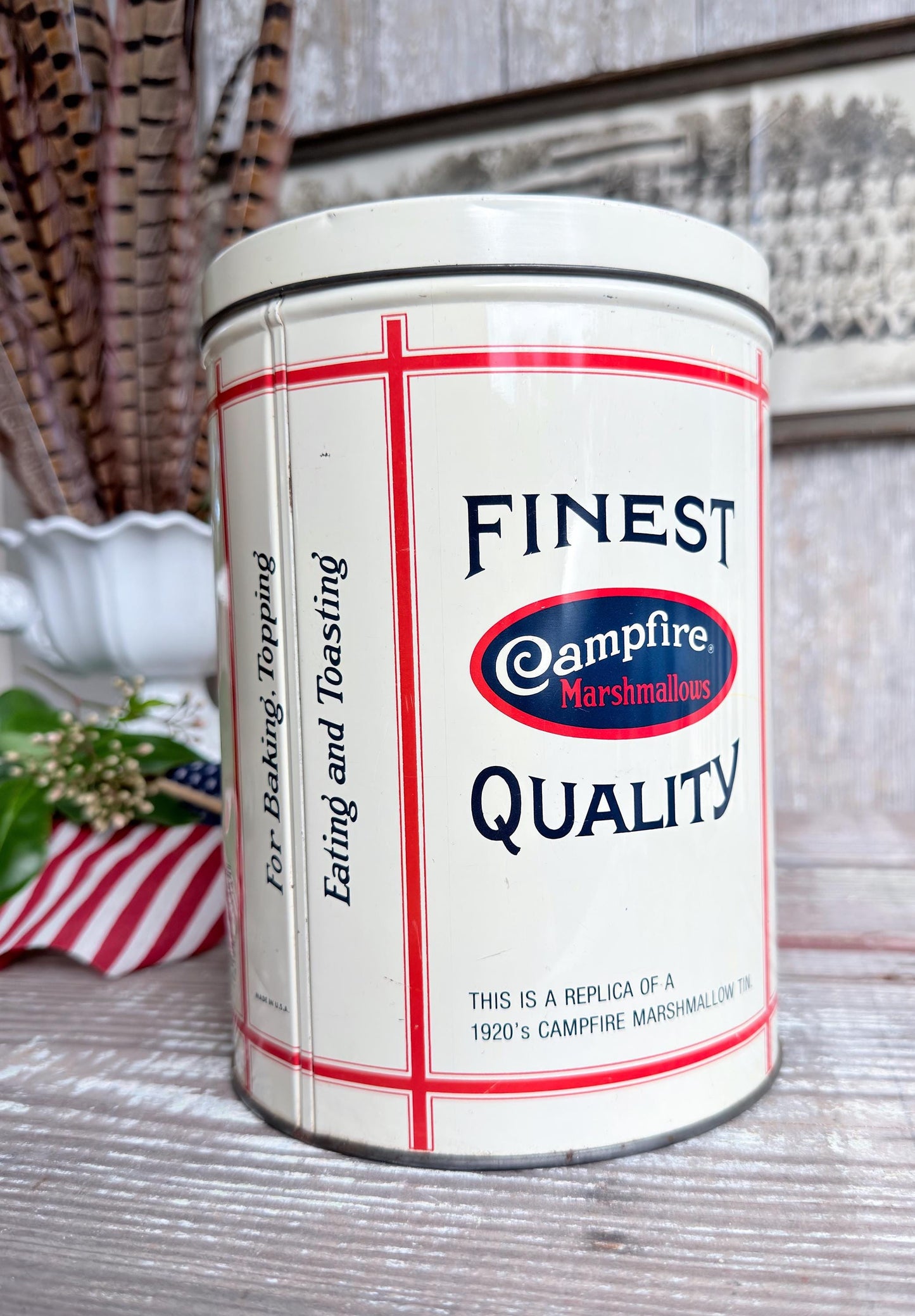 Vintage CAMPFIRE MARSHMALLOWS Tin Can Americana Farmhouse Decor